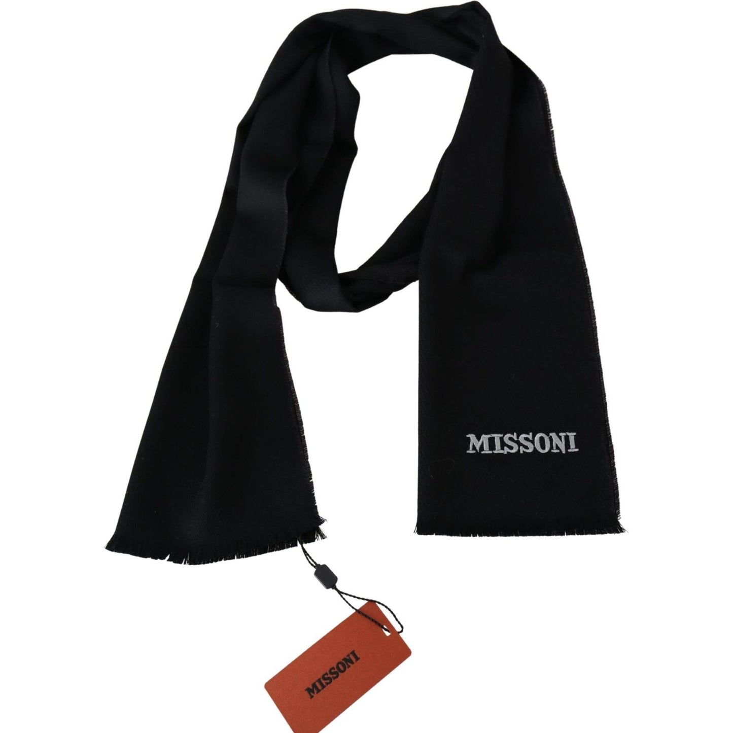 Missoni Elegant Embroidered Wool Scarf in Black Missoni Black