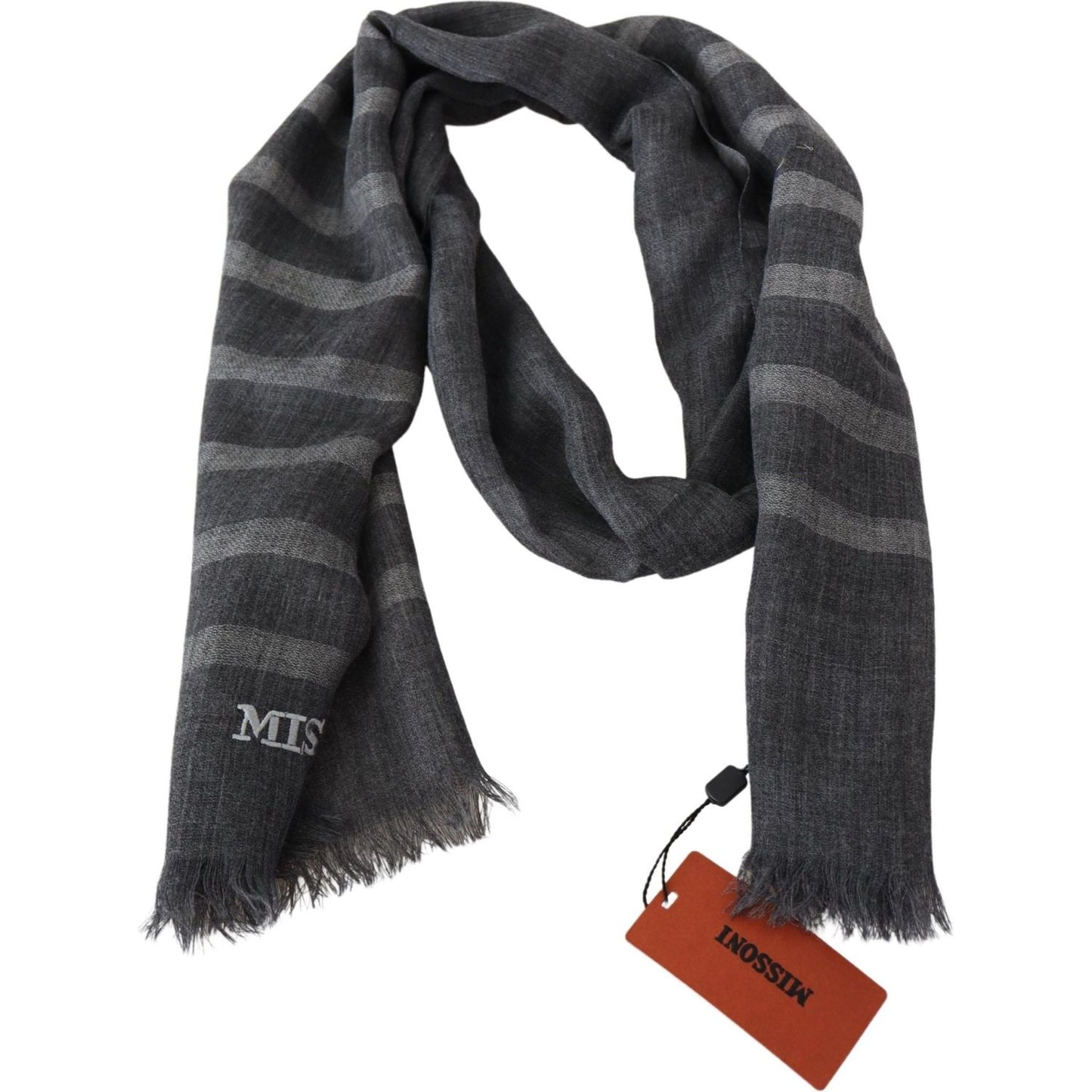 Missoni Elegant Unisex Wool Scarf with Logo Embroidery Missoni Dark Slate Gray