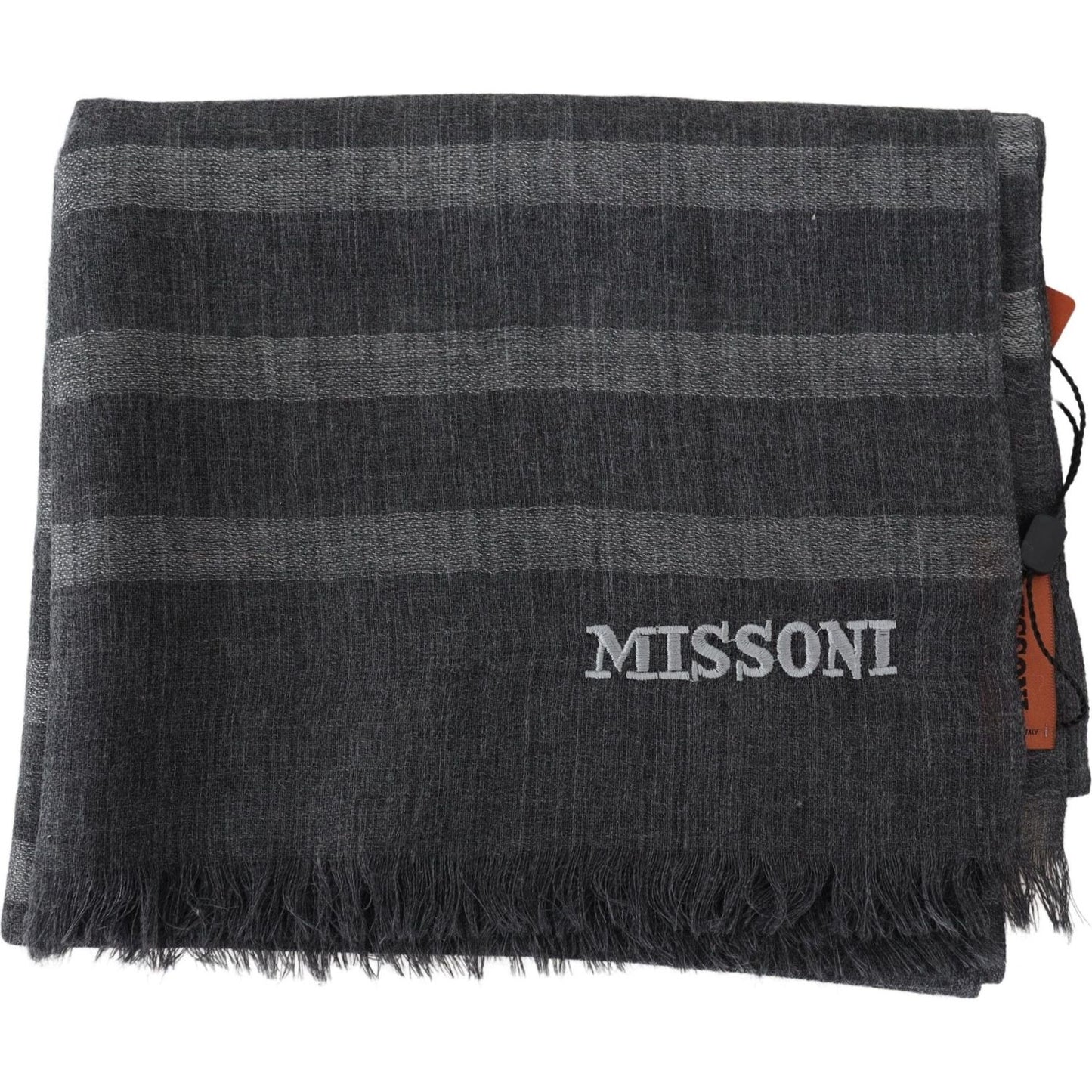 Missoni Elegant Unisex Wool Scarf with Logo Embroidery Missoni Dark Slate Gray