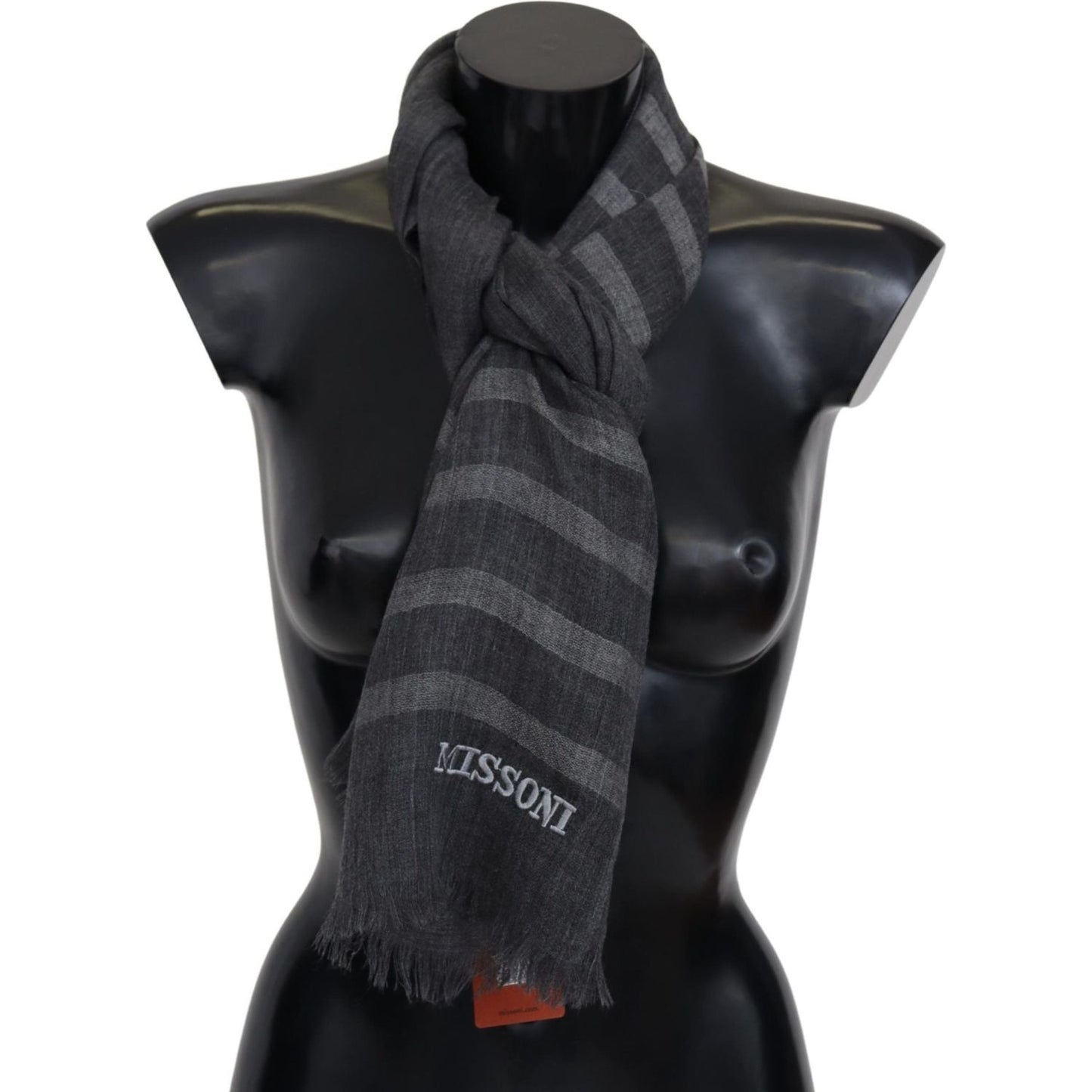Missoni Elegant Unisex Wool Scarf with Logo Embroidery Missoni Dark Slate Gray
