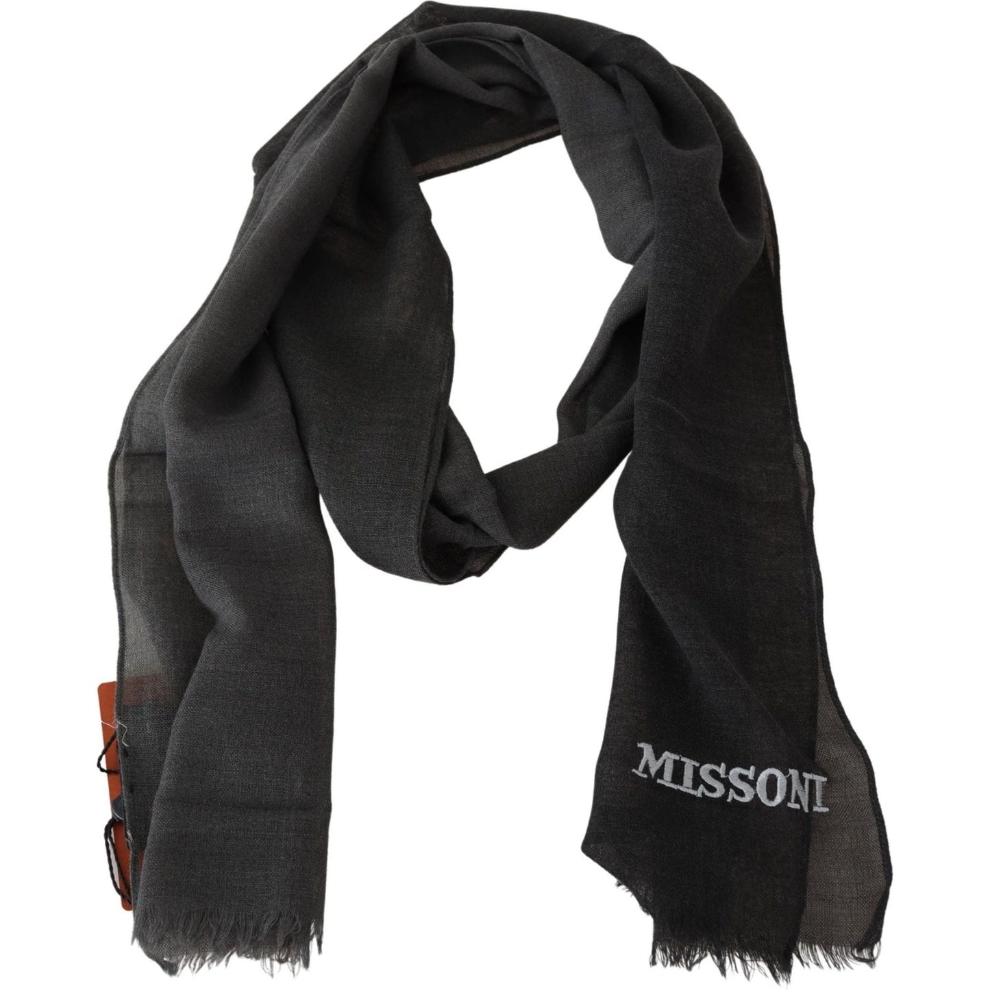 Missoni Elegant Black Wool Scarf with Fringes Missoni Dark Slate Gray