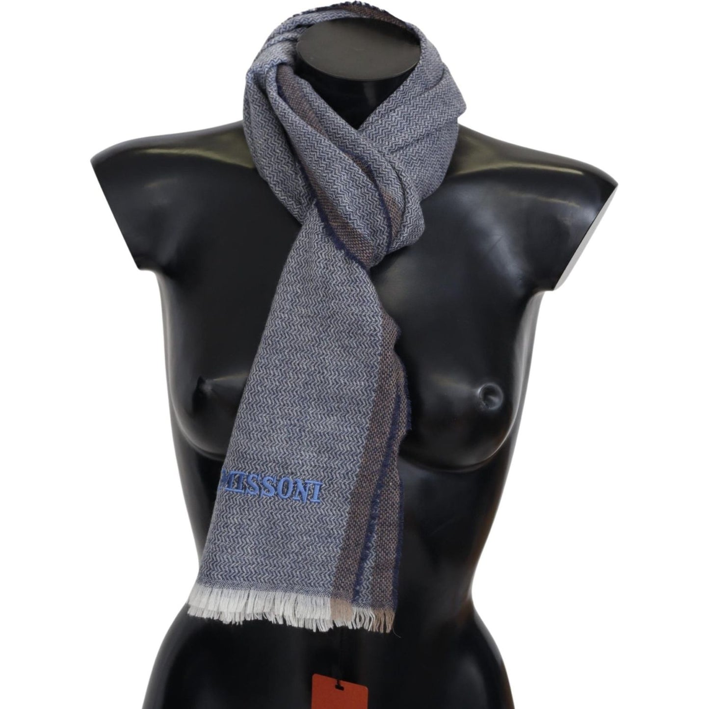 Missoni Elegant Gray Wool Scarf with Stripes and Fringes Missoni Dark Slate Gray