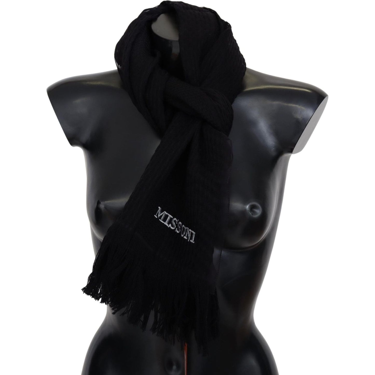 Missoni Elegant Wool Silk Unisex Black Scarf Missoni Black
