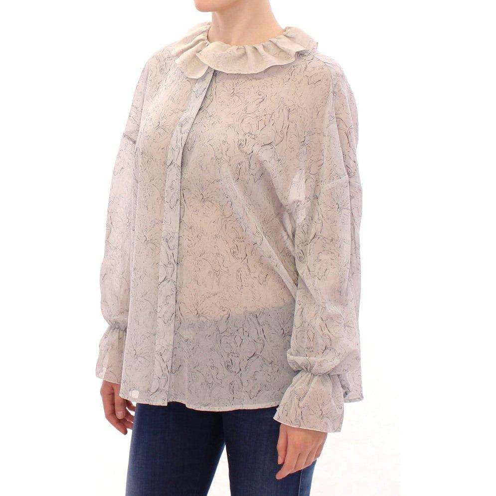 Vika Gazinskaya Elegant Blue Cotton Tunic Blouse Vika Gazinskaya Gray
