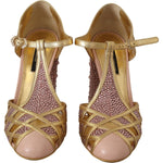 Dolce & Gabbana Dolce & Gabbana Silk-Infused Leather Crystal Pumps in Pink Gold LA9011-35 1728,67345645728,79% leather,Dolce & Gabbana,EU35/US4.5,EU36/US5.5,EU37/US6.5,Gold,Material: 21% Silk,New with tags,Sandals - Women - Shoes,Shoes,Women,Women - Shoes