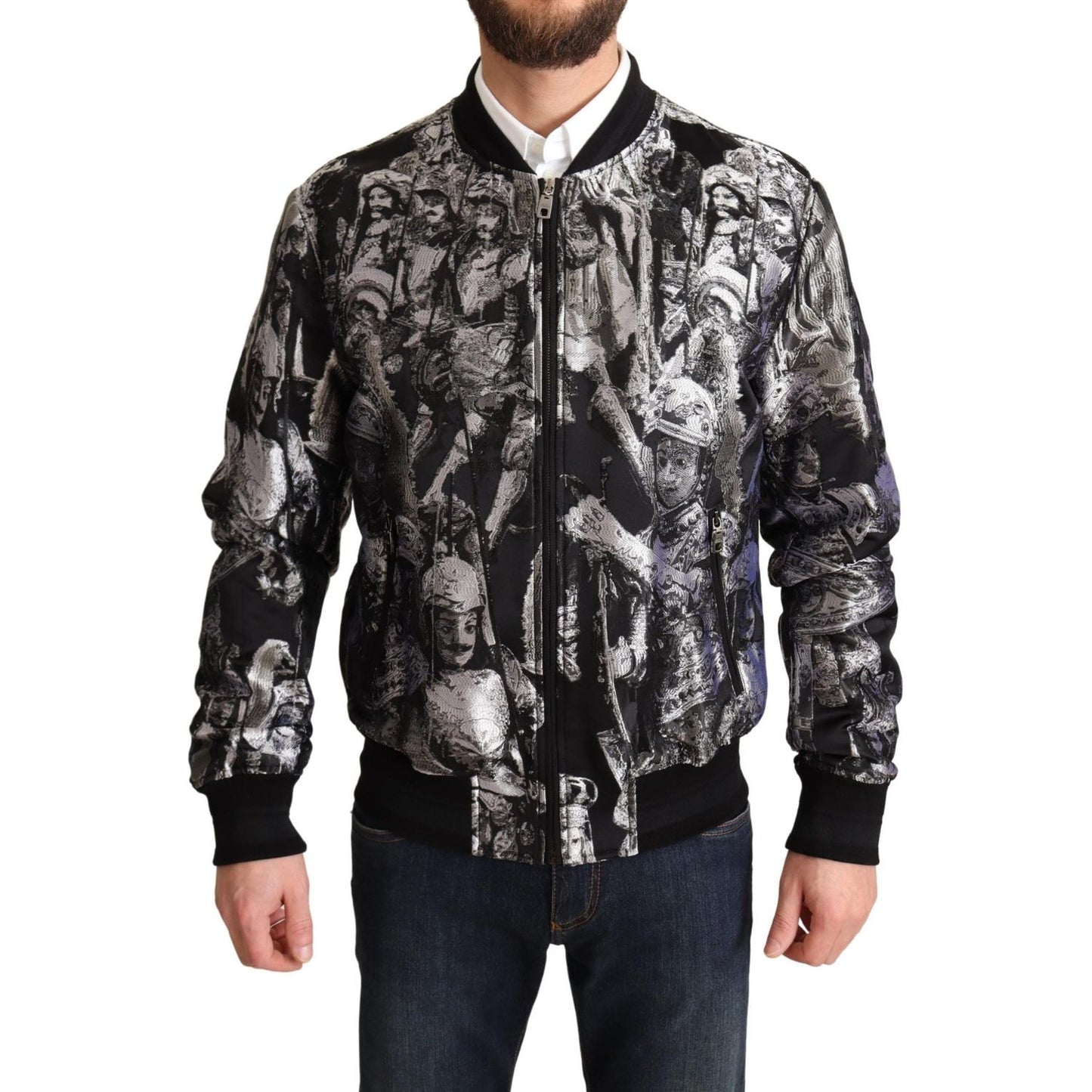 Dolce & Gabbana Elegant Black Bomber Jacket with Silver Details Dolce & Gabbana Dark Slate Gray