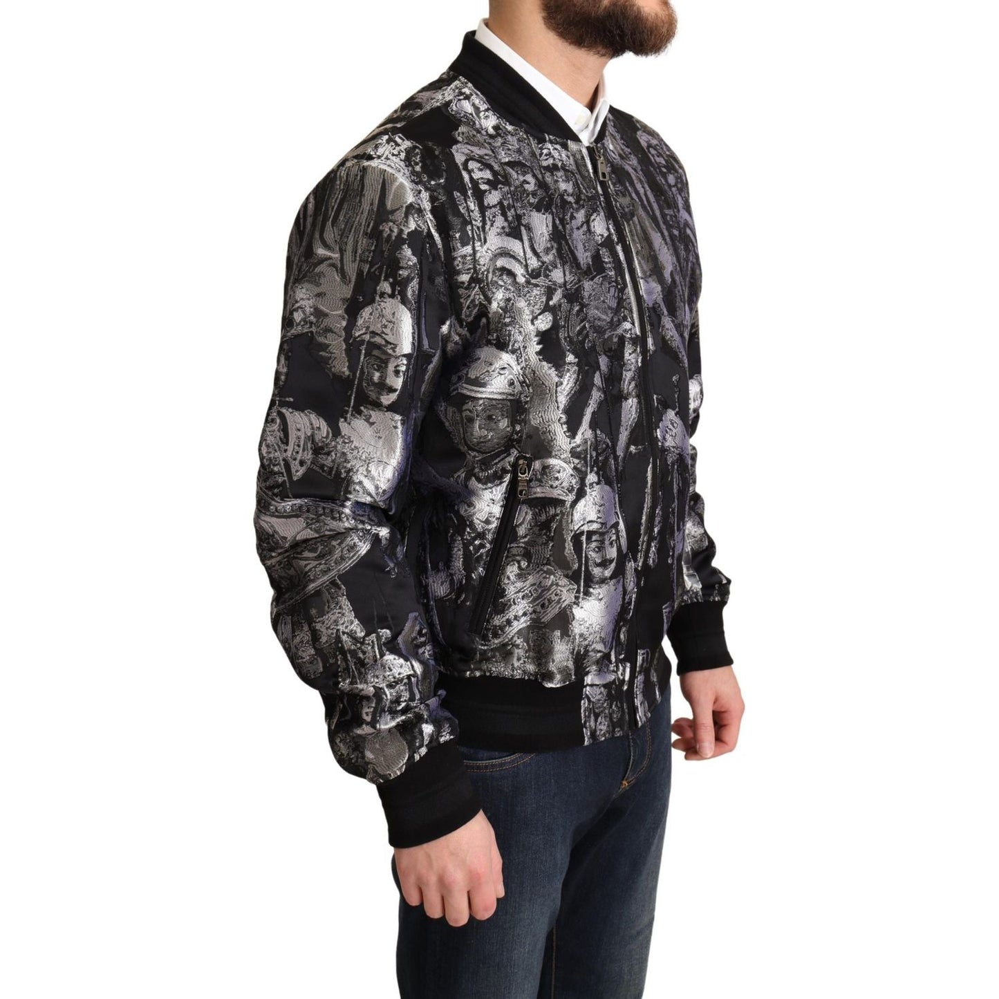 Dolce & Gabbana Elegant Black Bomber Jacket with Silver Details Dolce & Gabbana Dark Slate Gray