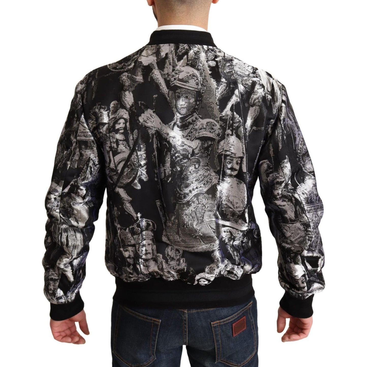 Dolce & Gabbana Elegant Black Bomber Jacket with Silver Details Dolce & Gabbana Dark Slate Gray