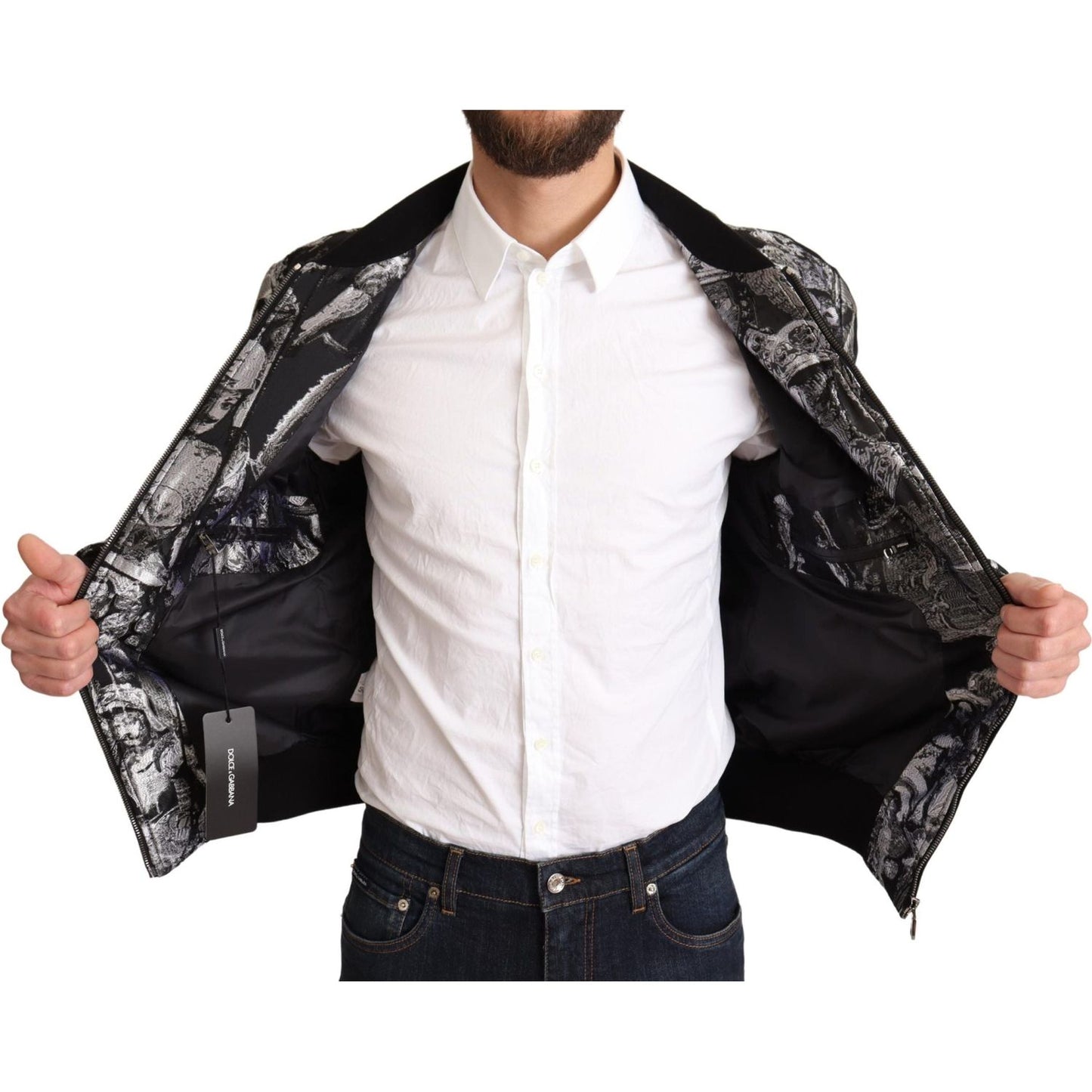 Dolce & Gabbana Elegant Black Bomber Jacket with Silver Details Dolce & Gabbana Dark Slate Gray