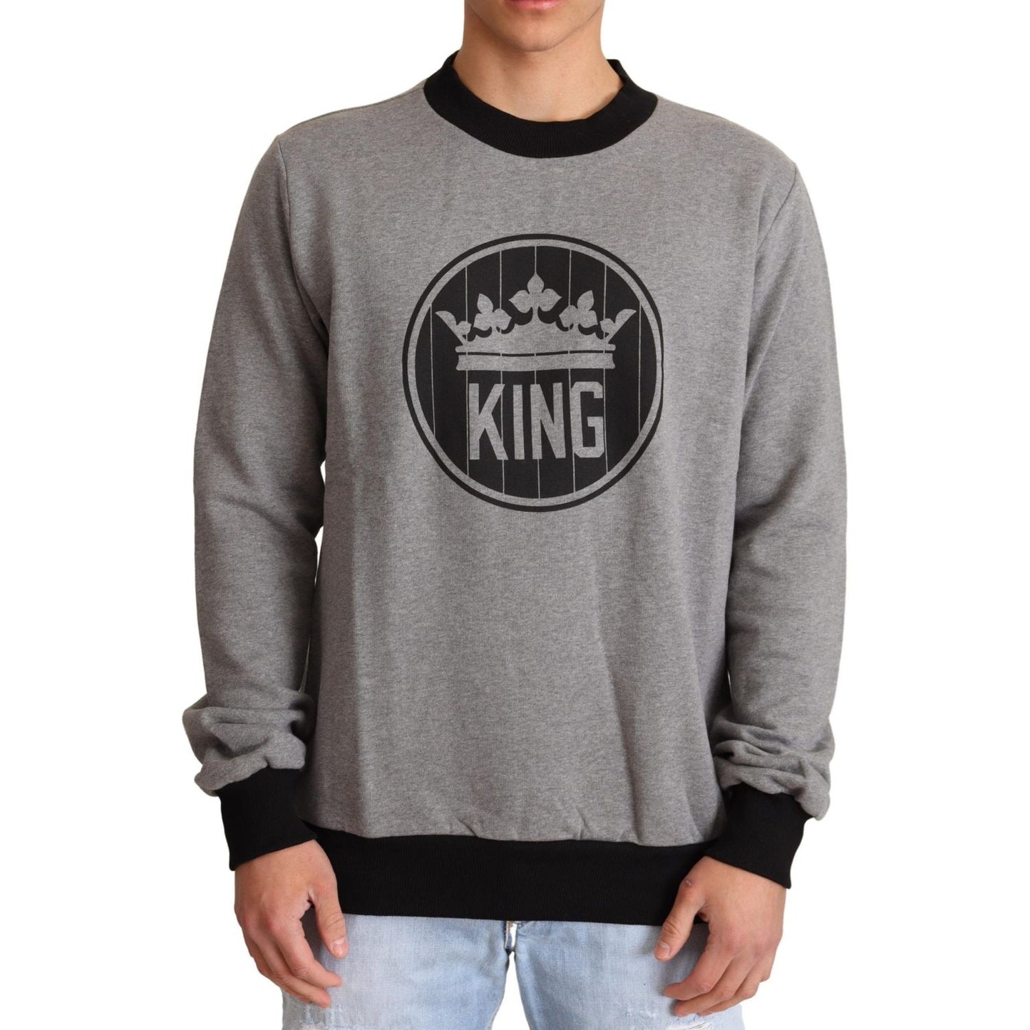 Dolce & Gabbana Elegant Gray Crown Motif Crewneck Sweater Dolce & Gabbana Light Slate Gray