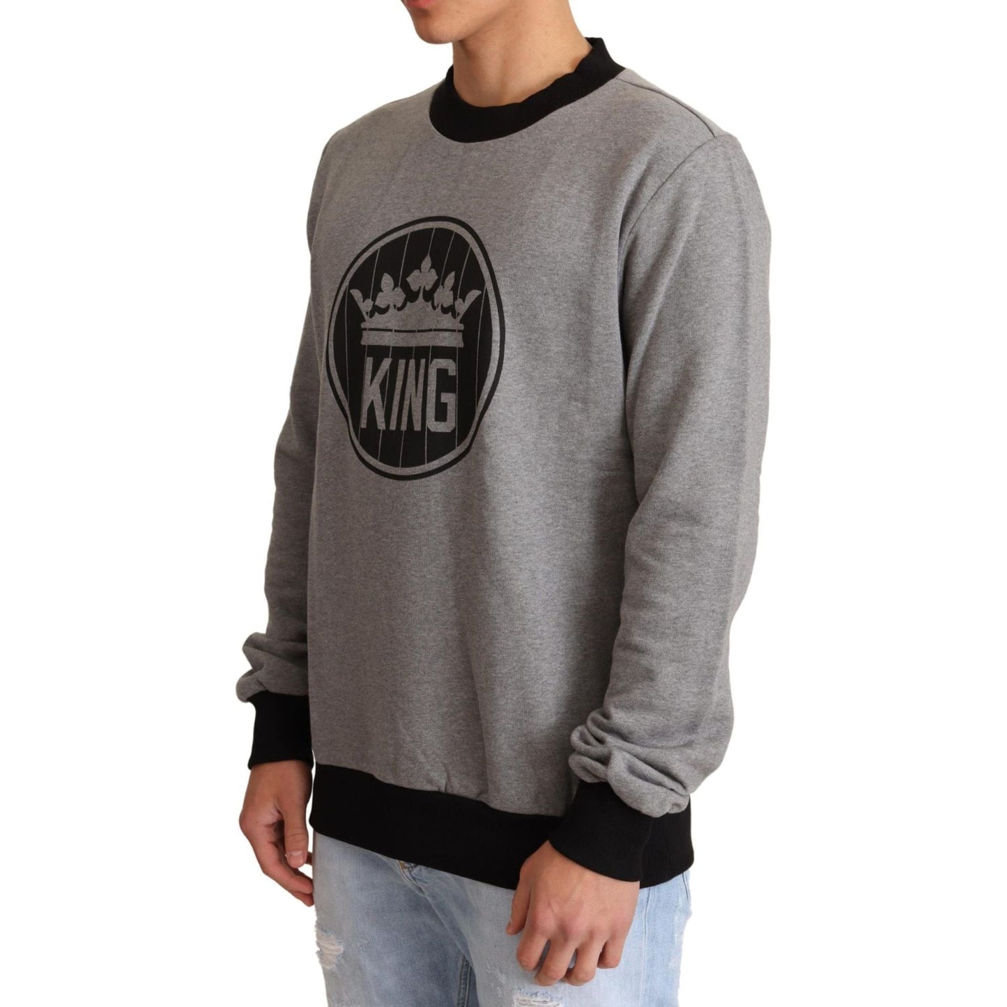 Dolce & Gabbana Elegant Gray Crown Motif Crewneck Sweater Dolce & Gabbana Dim Gray