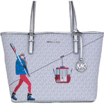 Michael Kors Jet Set Girls Print Medium Signature PVC Carryall Shoulder Tote Handbag (Bright White Multi) WOMAN TOTES Michael Kors Gray