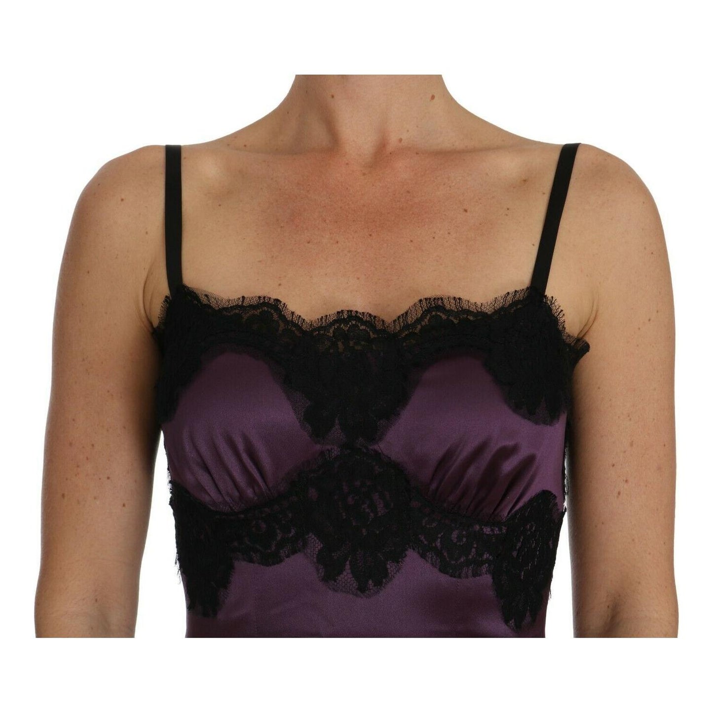 Dolce & Gabbana Elegant Purple Silk Lace Chemise Dress Dolce & Gabbana Rosy Brown