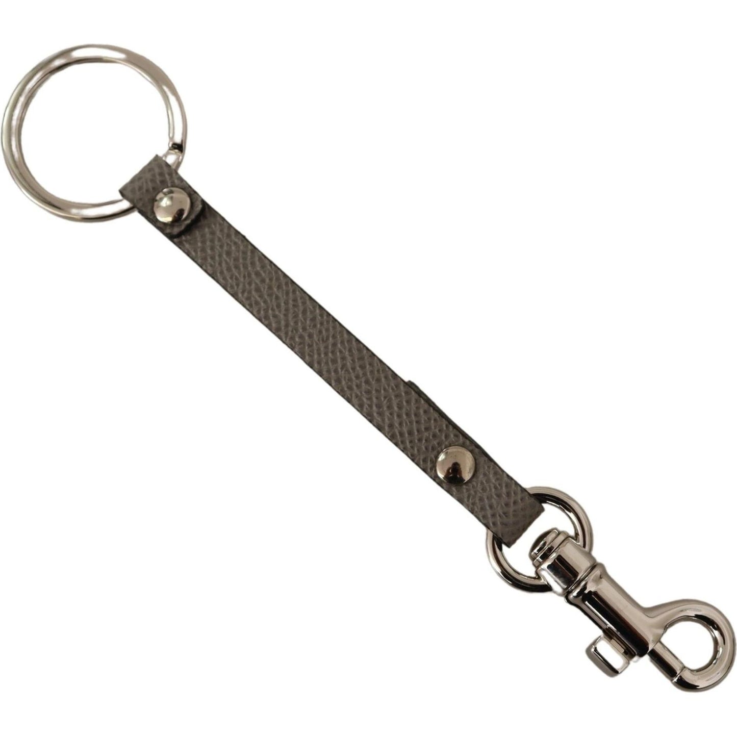 Dolce & Gabbana Elegant Gray Leather Keyring with Silver Accents Dolce & Gabbana Dark Olive Green