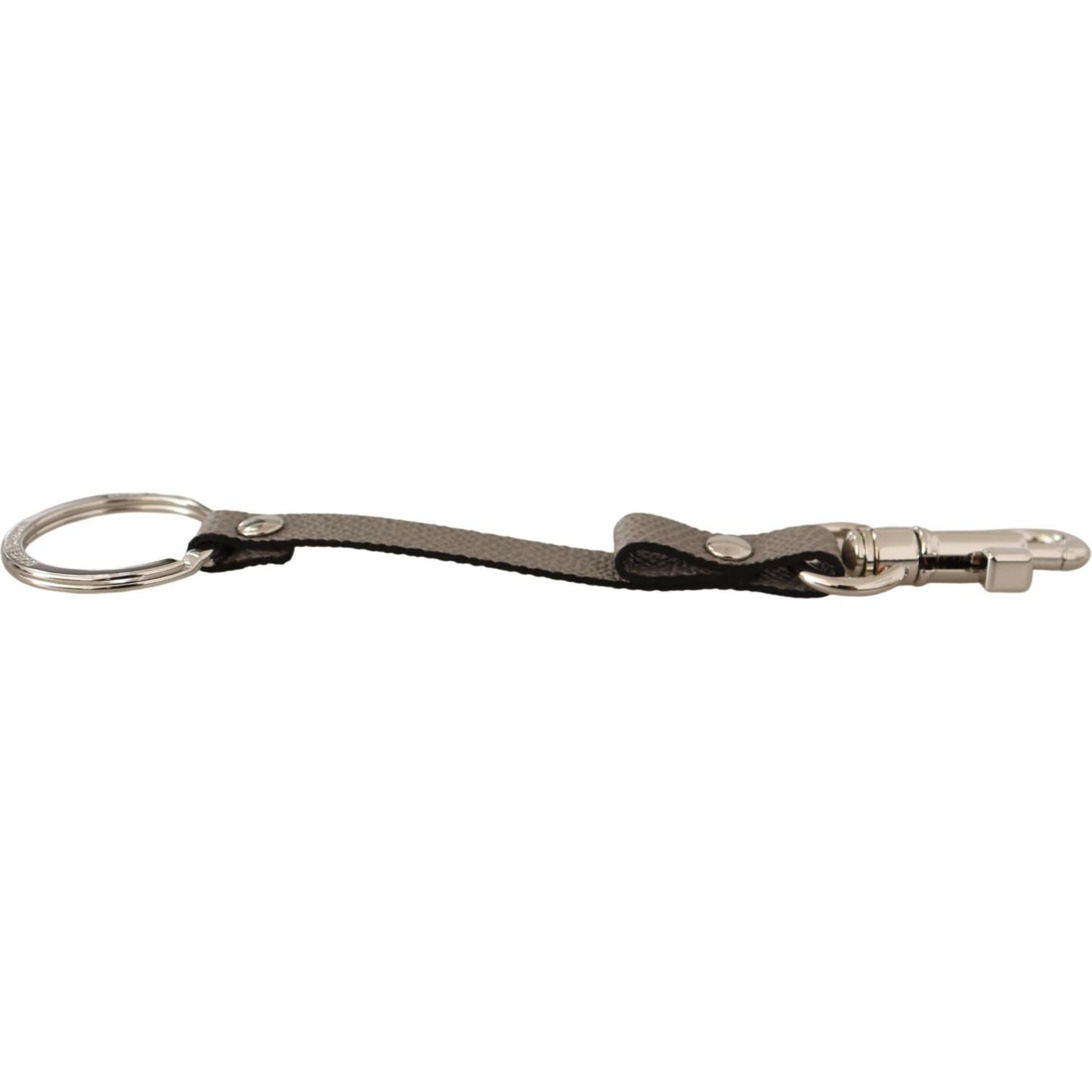 Dolce & Gabbana Elegant Gray Leather Keyring with Silver Accents Dolce & Gabbana Slate Gray