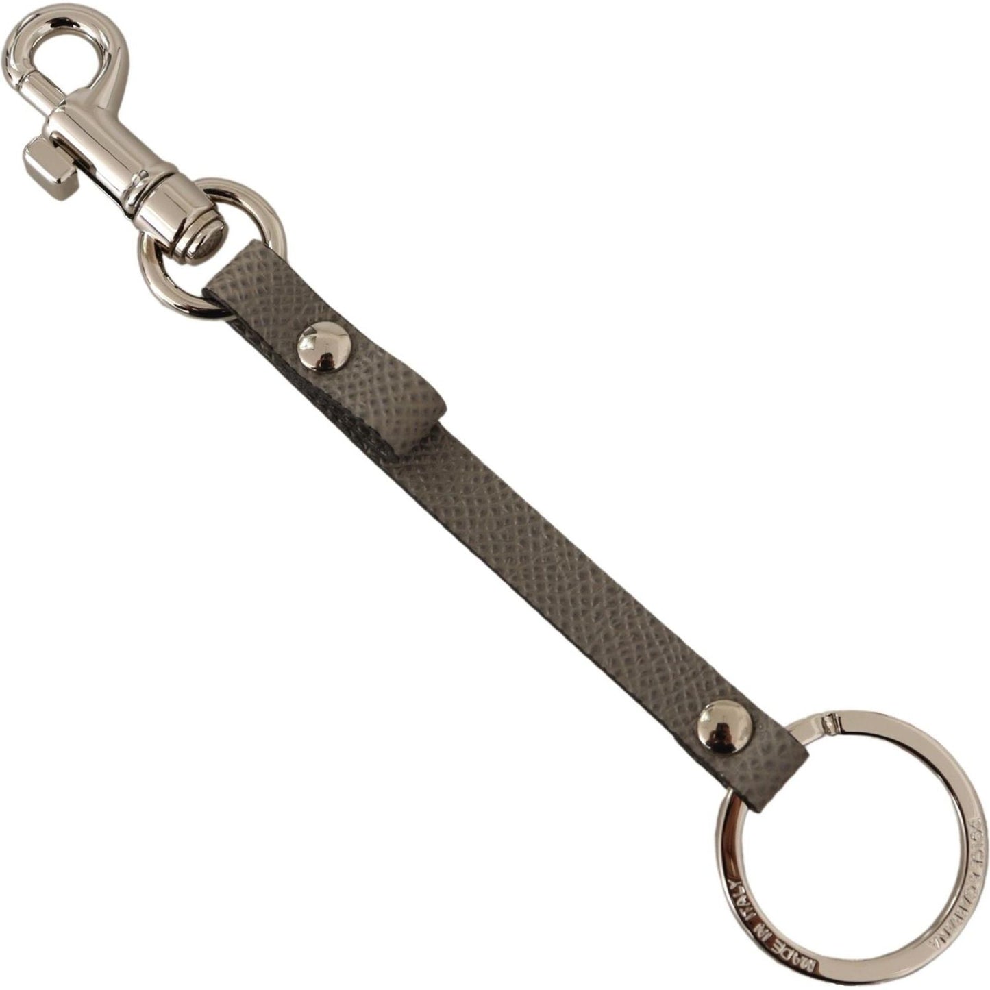 Dolce & Gabbana Elegant Gray Leather Keyring with Silver Accents Dolce & Gabbana Dark Olive Green