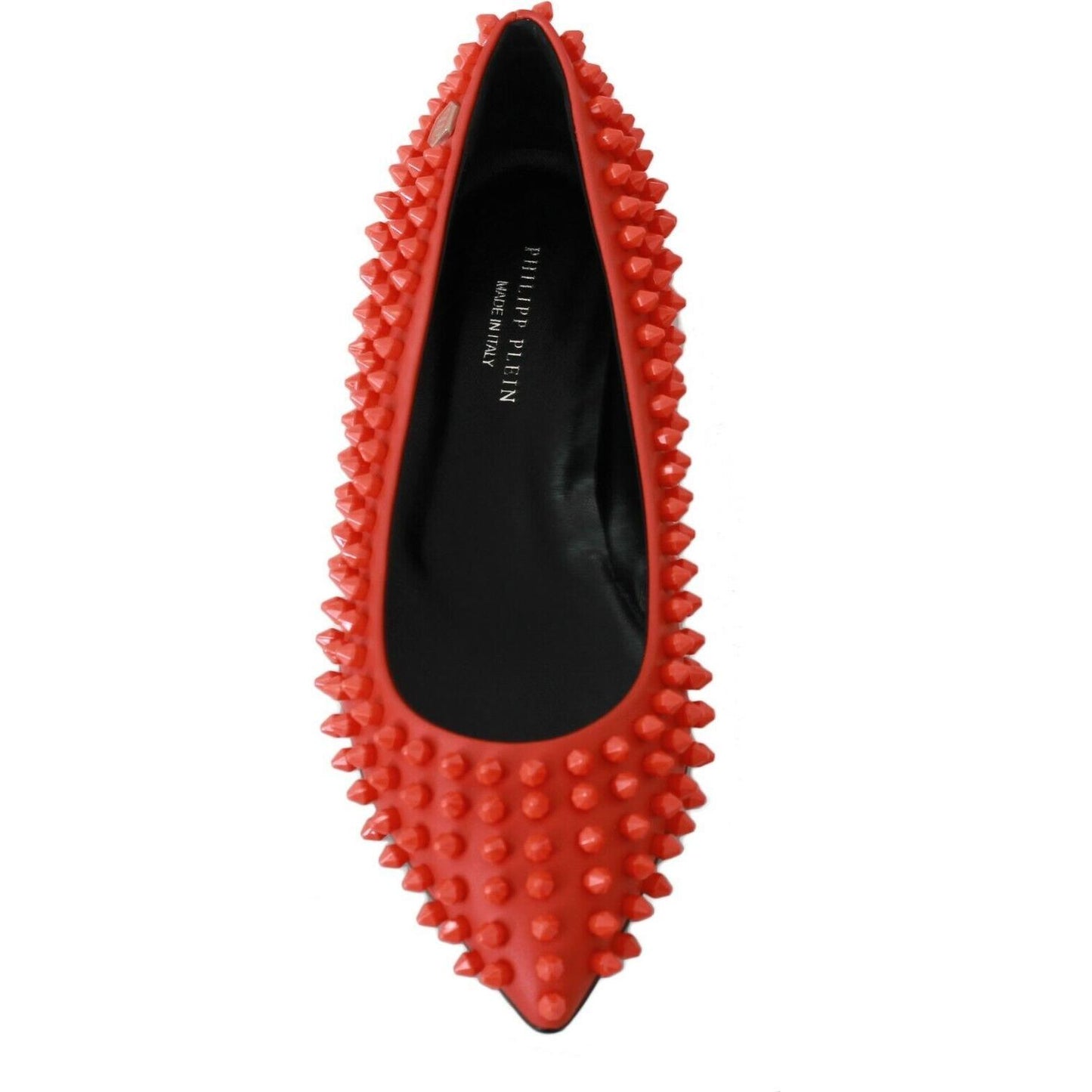 Philipp Plein Vibrant Orange Pointed Leather Flats WOMAN FLAT SHOES Philipp Plein Black