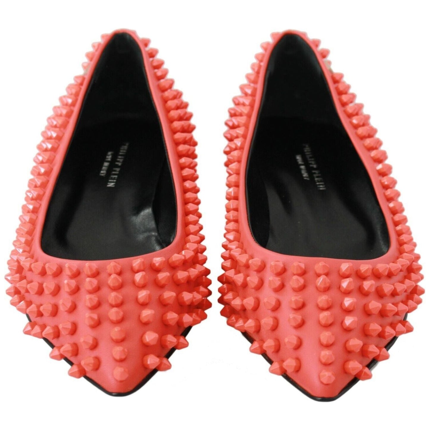 Philipp Plein Vibrant Orange Pointed Leather Flats WOMAN FLAT SHOES Philipp Plein Black