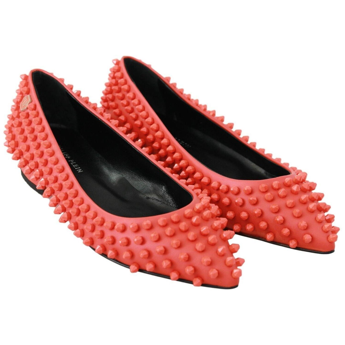Philipp Plein Vibrant Orange Pointed Leather Flats WOMAN FLAT SHOES Philipp Plein Black