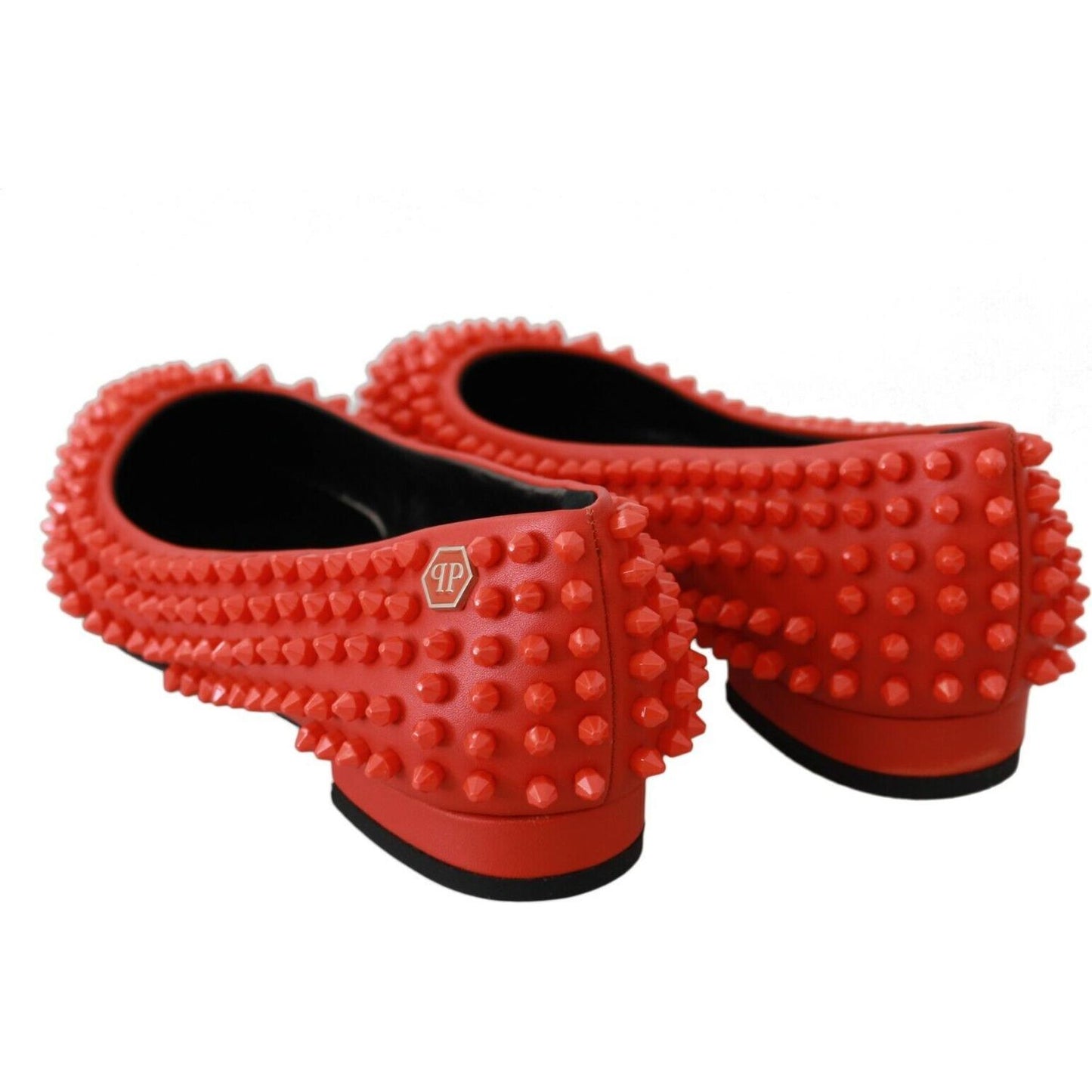 Philipp Plein Vibrant Orange Pointed Leather Flats WOMAN FLAT SHOES Philipp Plein Firebrick