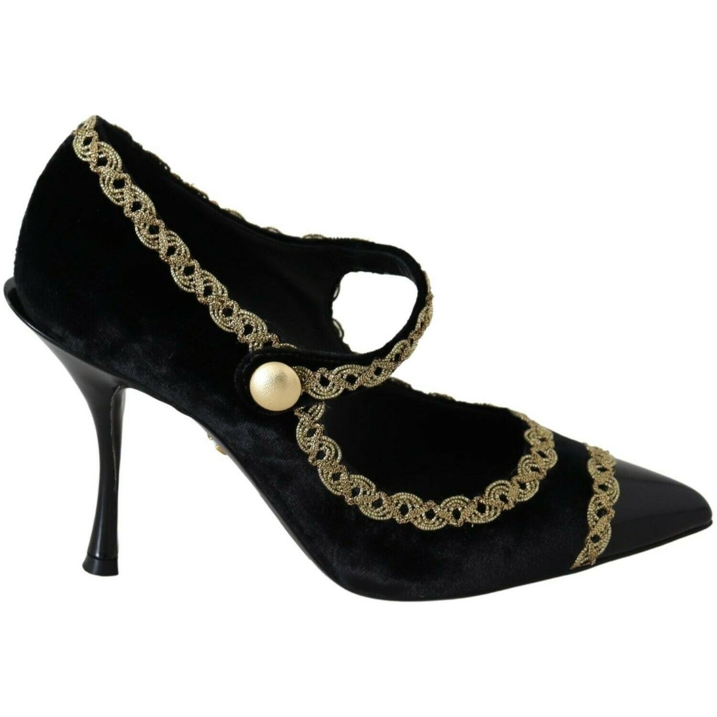 Dolce & Gabbana Elegant Gold-Embroidered Black Velvet Pumps WOMAN PUMPS Dolce & Gabbana Black