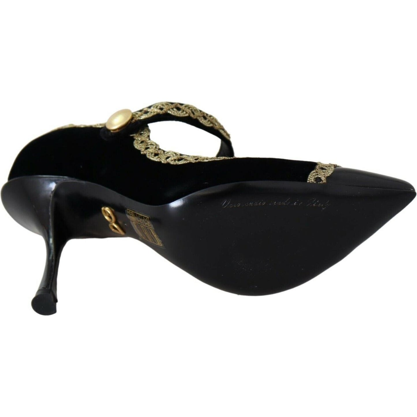 Dolce & Gabbana Elegant Gold-Embroidered Black Velvet Pumps WOMAN PUMPS Dolce & Gabbana Black