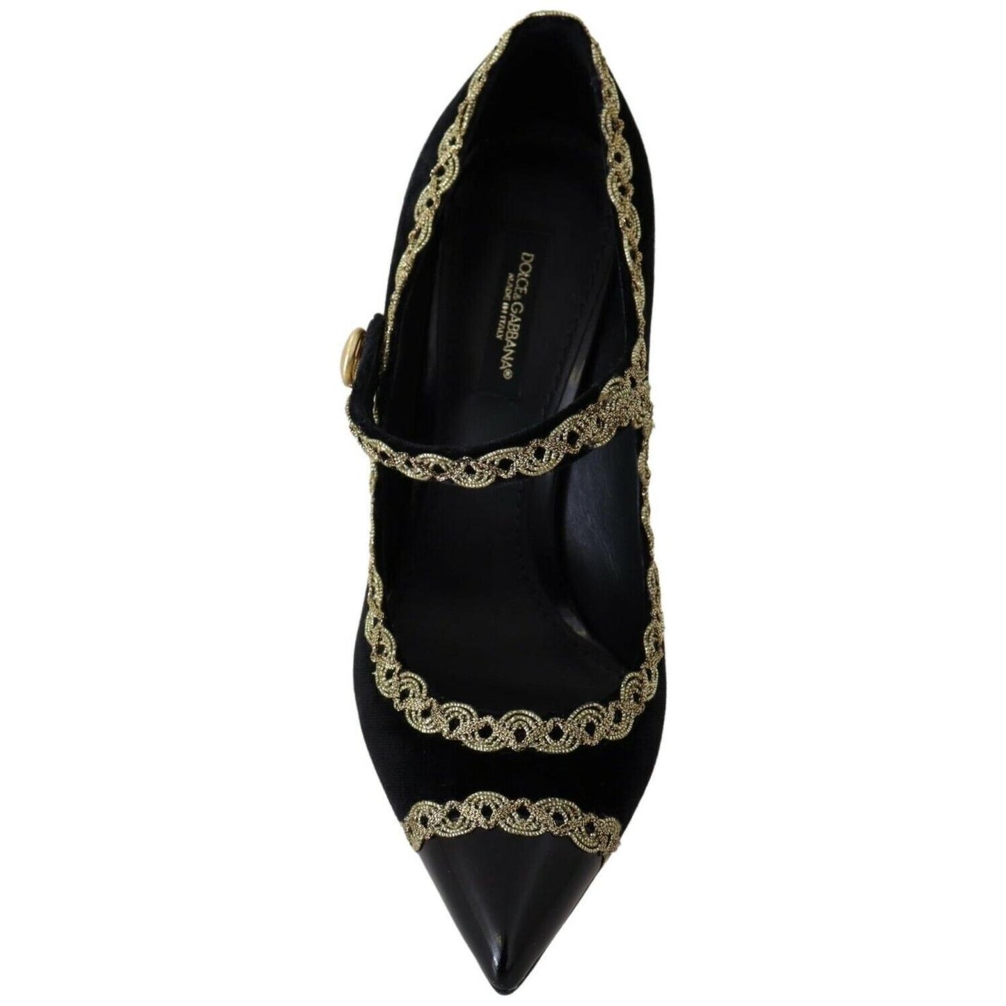Dolce & Gabbana Elegant Gold-Embroidered Black Velvet Pumps WOMAN PUMPS Dolce & Gabbana Black