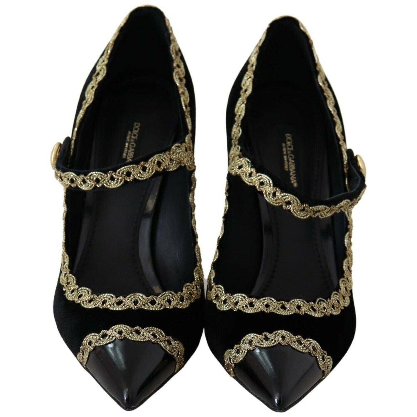 Dolce & Gabbana Elegant Gold-Embroidered Black Velvet Pumps WOMAN PUMPS Dolce & Gabbana Black