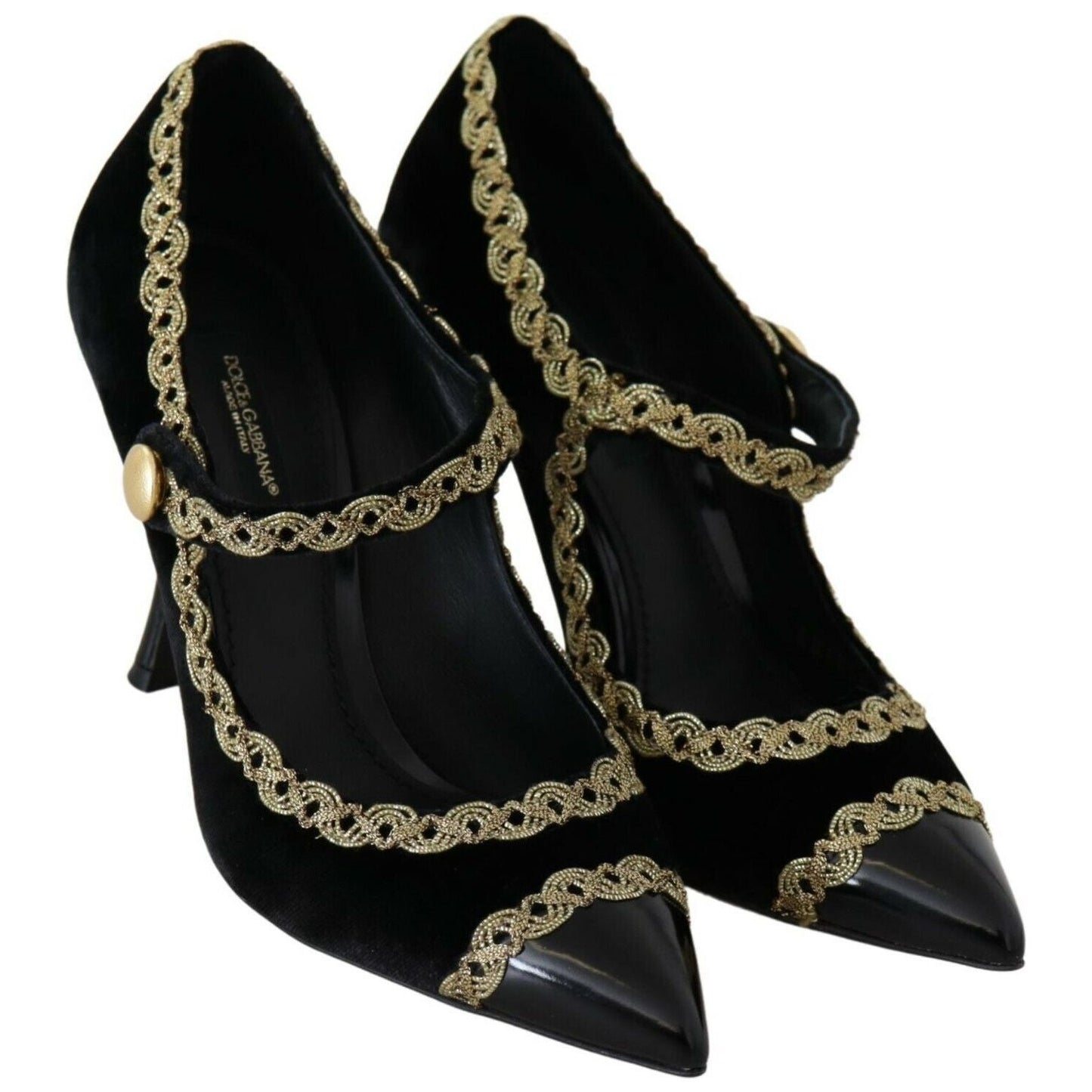 Dolce & Gabbana Elegant Gold-Embroidered Black Velvet Pumps WOMAN PUMPS Dolce & Gabbana Black