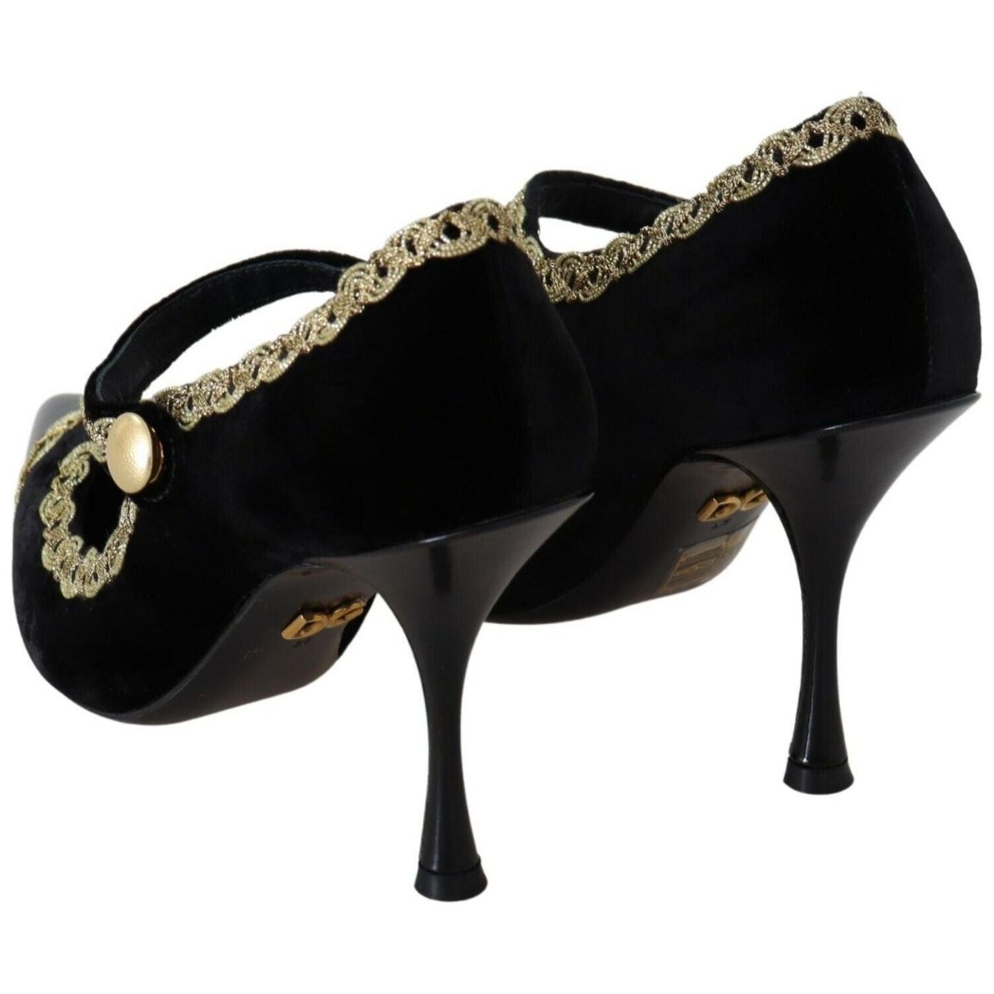 Dolce & Gabbana Elegant Gold-Embroidered Black Velvet Pumps WOMAN PUMPS Dolce & Gabbana Black
