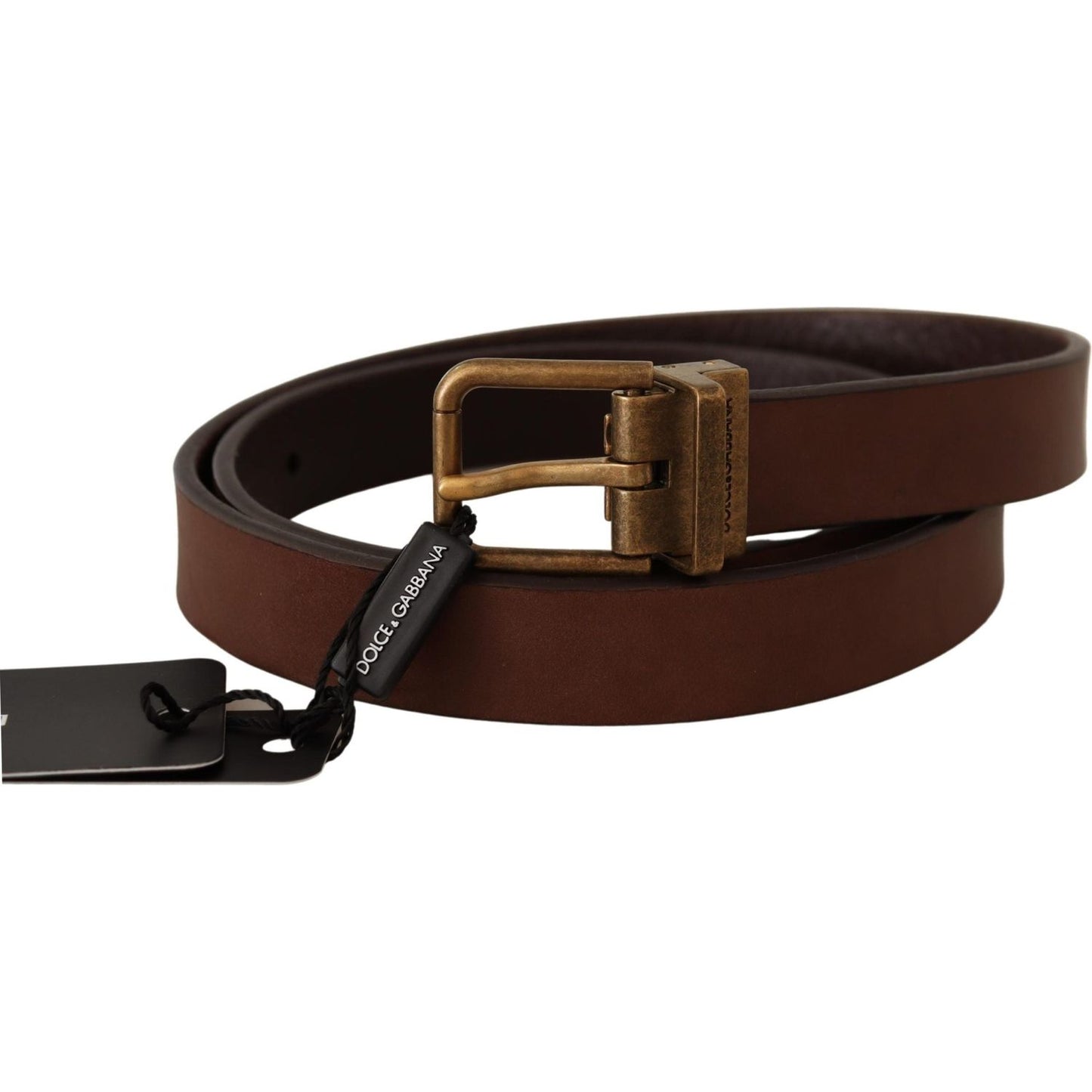 Dolce & Gabbana Elegant Brown Leather Belt with Gold Buckle Dolce & Gabbana Black