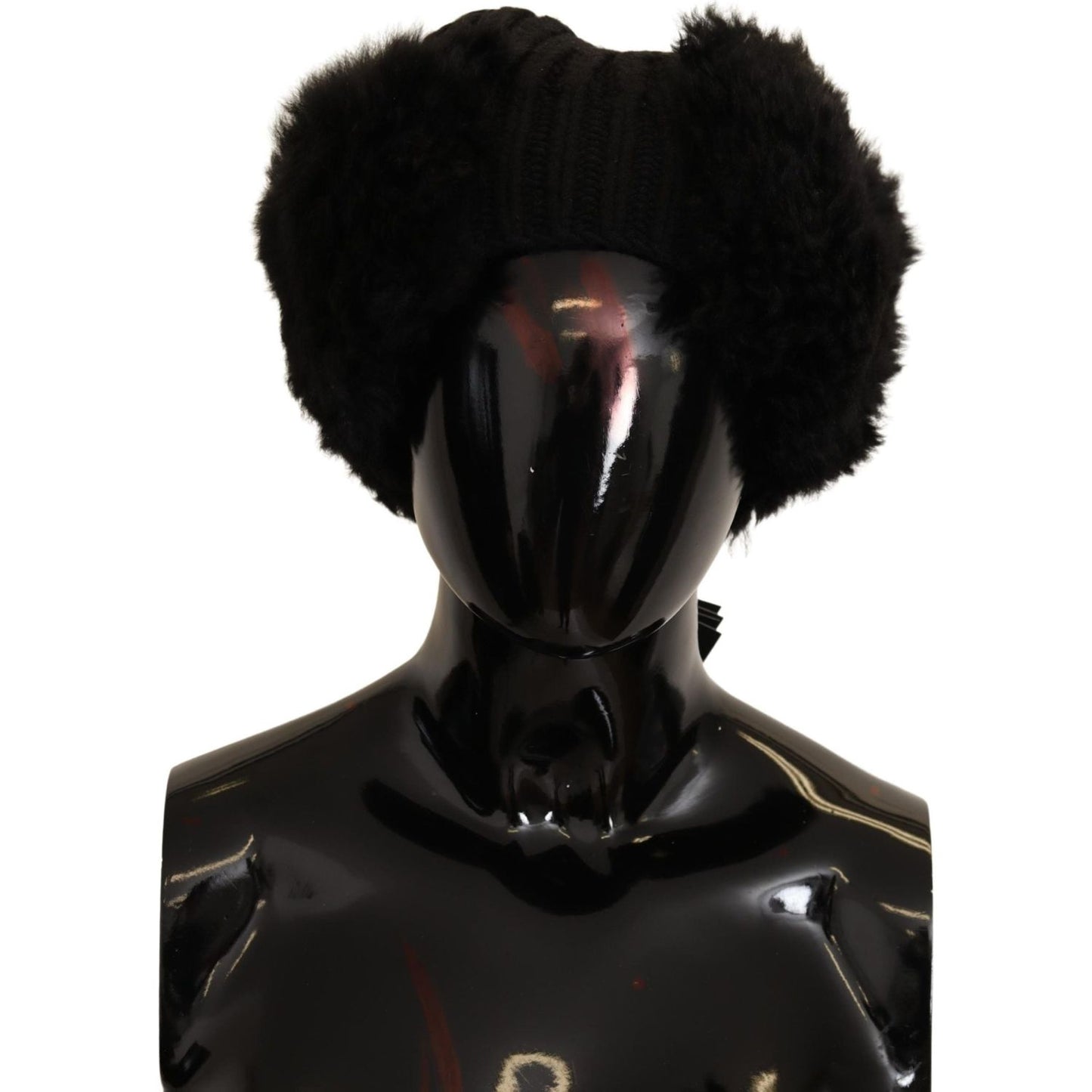 Dolce & Gabbana Elegant Black Cashmere Alpaca Fur Beanie Beanie Hat Dolce & Gabbana Black