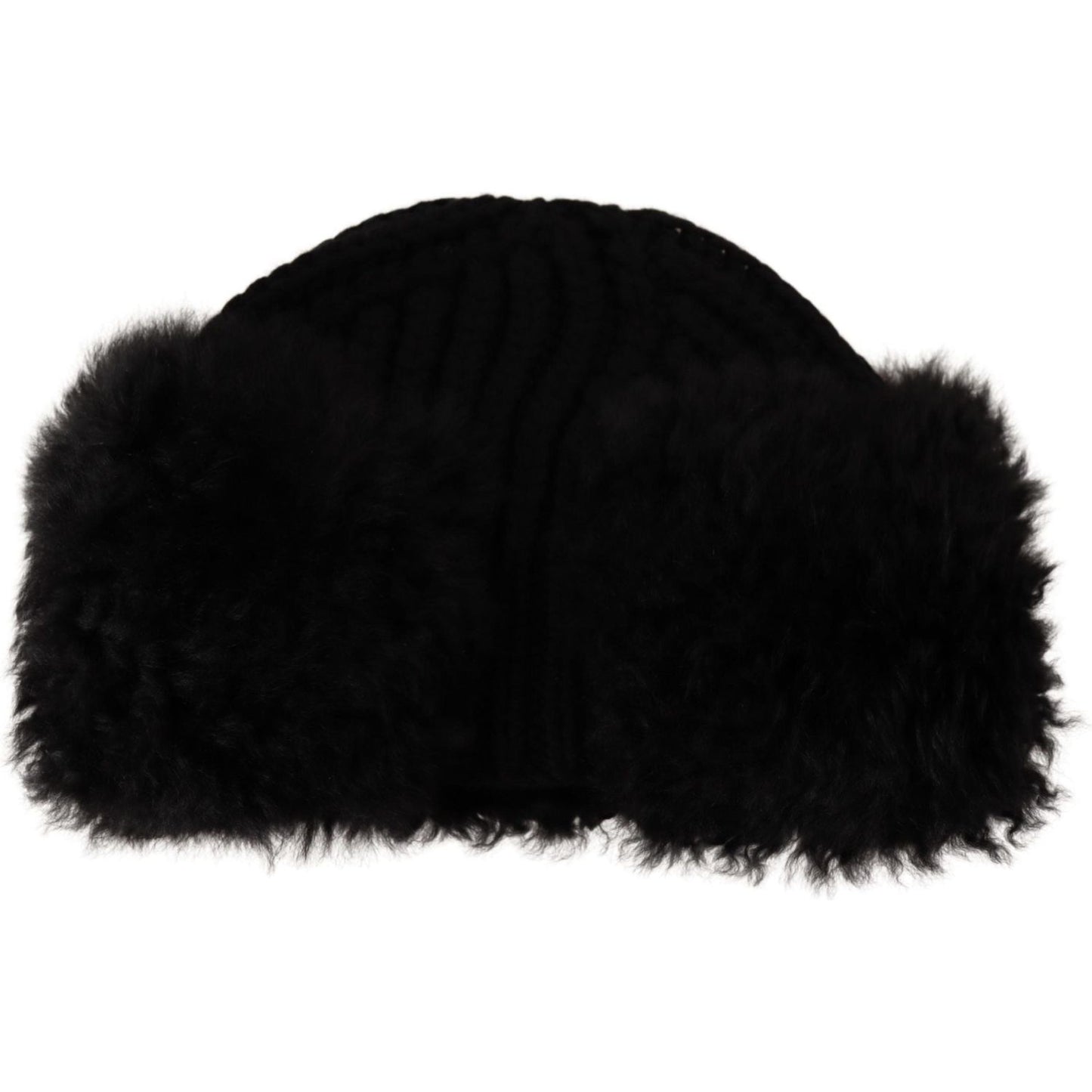 Dolce & Gabbana Elegant Black Cashmere Alpaca Fur Beanie Beanie Hat Dolce & Gabbana Black
