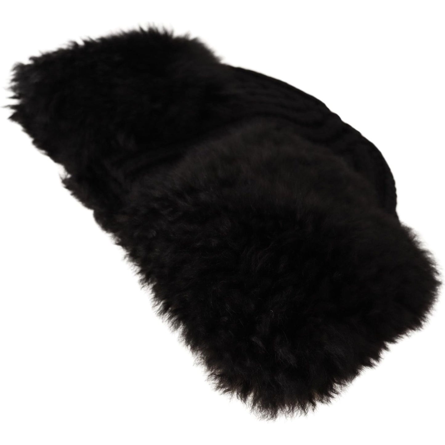 Dolce & Gabbana Elegant Black Cashmere Alpaca Fur Beanie Beanie Hat Dolce & Gabbana Black