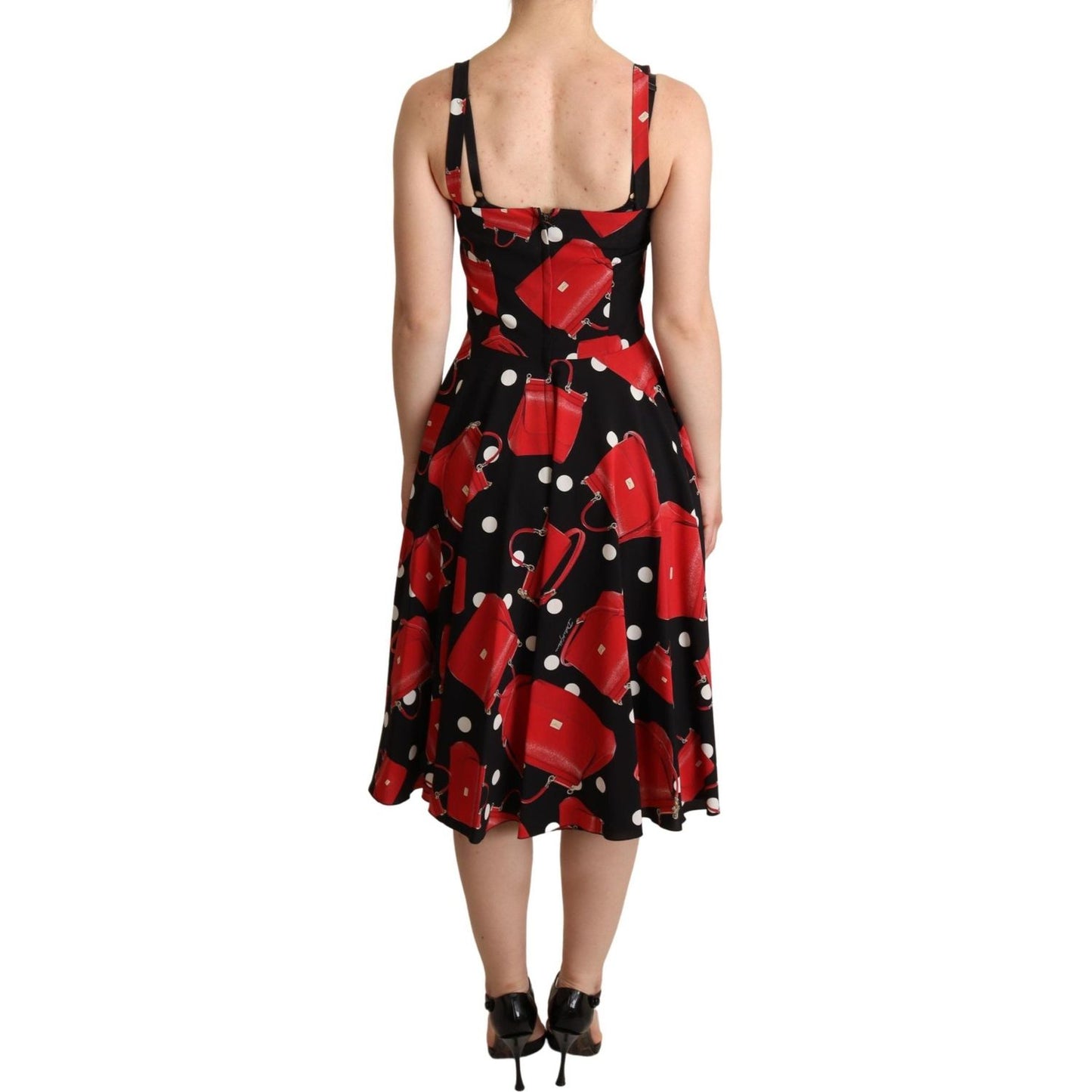 Dolce & Gabbana Black Red Bag Print A-line Mid Length Dress DR28087 -36