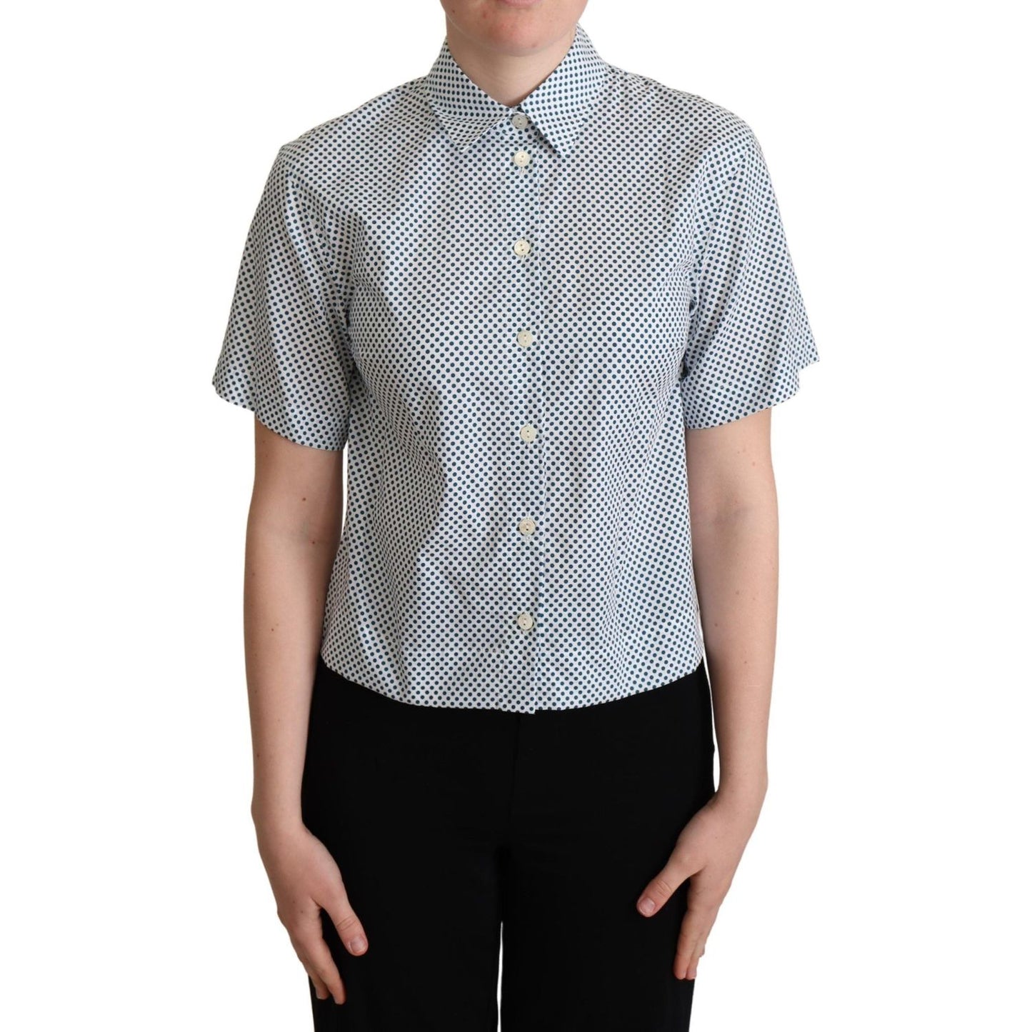 Dolce & Gabbana Elegant Polka Dot Cotton Polo Shirt Blouse Top Dolce & Gabbana Gray