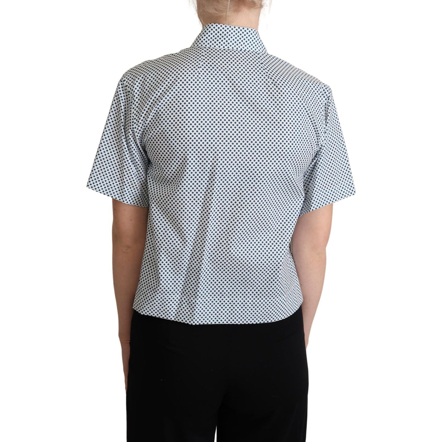 Dolce & Gabbana Elegant Polka Dot Cotton Polo Shirt Blouse Top Dolce & Gabbana Gray