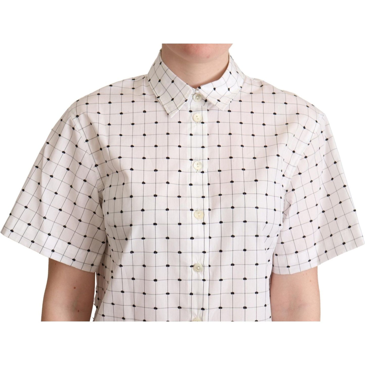 Dolce & Gabbana Chic Monochrome Polka Dot Polo Top Blouse Top Dolce & Gabbana Light Gray