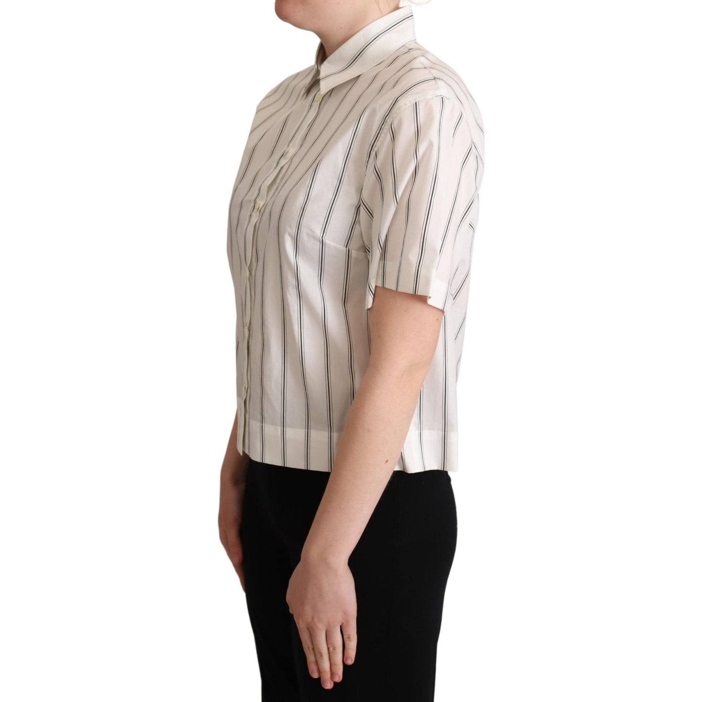 Dolce & Gabbana White Black Stripes Collared Shirt Top TSH5966 -40