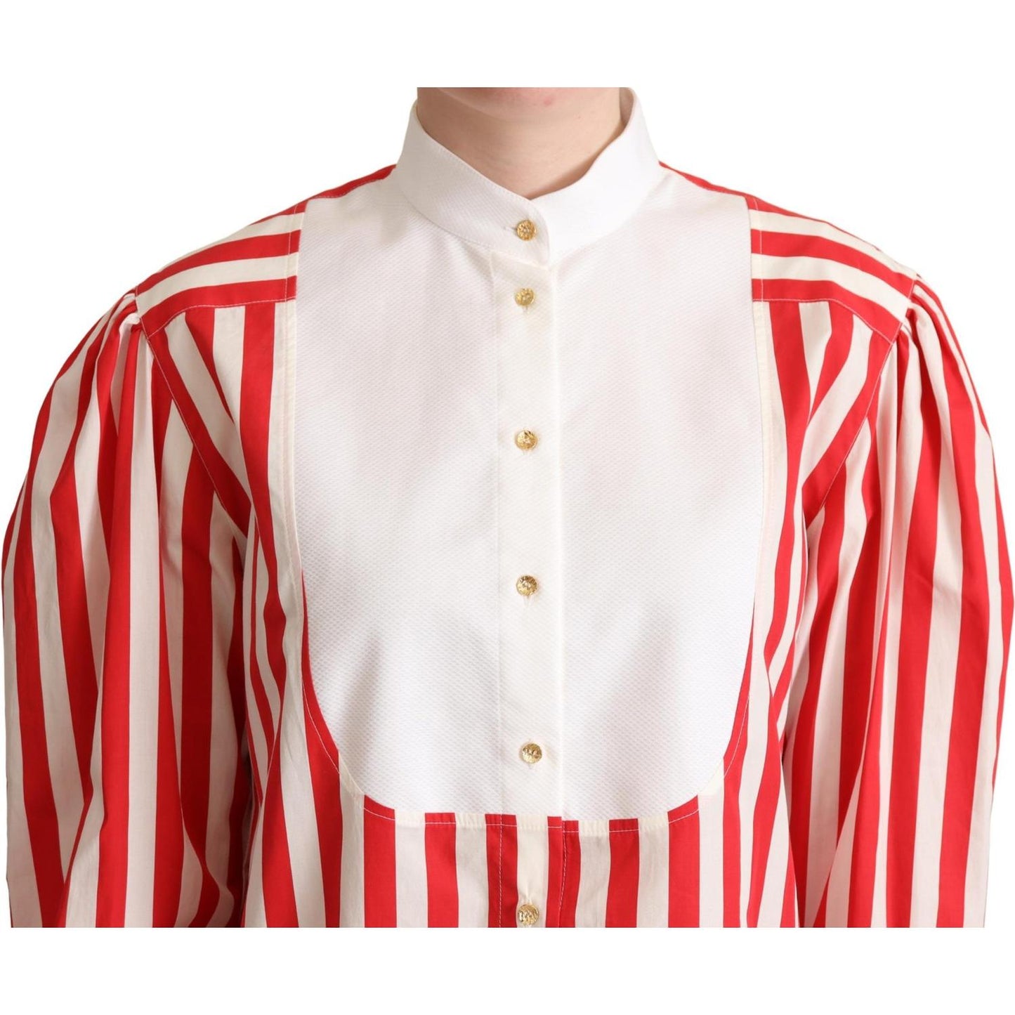 Dolce & Gabbana Elegant Red and White Stripe Cotton Polo Top Dolce & Gabbana Firebrick