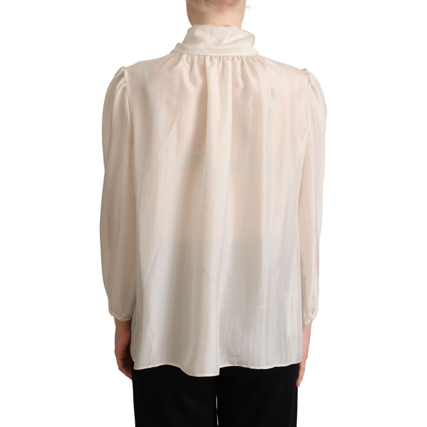 Dolce & Gabbana Elegant Light Gray Silk Ascot Blouse Dolce & Gabbana Gray