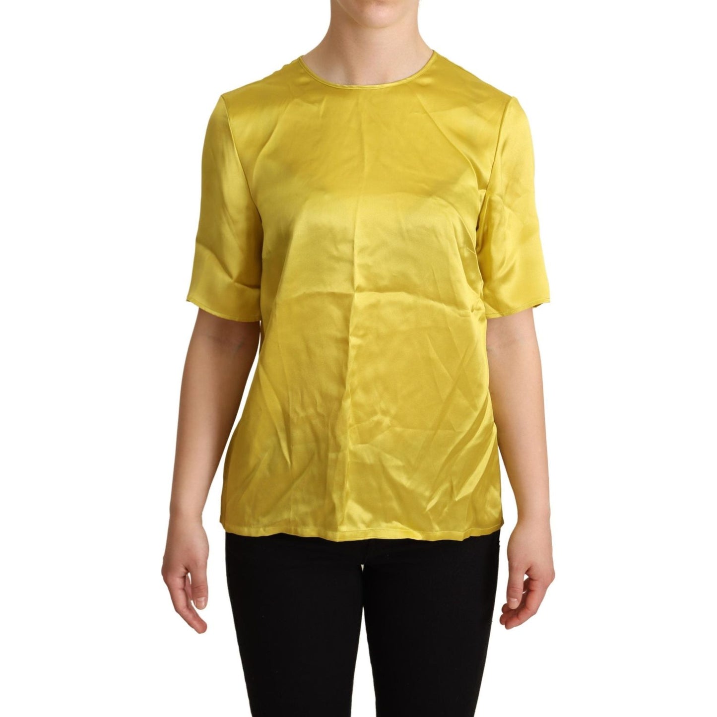 Dolce & Gabbana Elegant Silk Short Sleeve Blouse Top - Yellow Dolce & Gabbana Dark Khaki