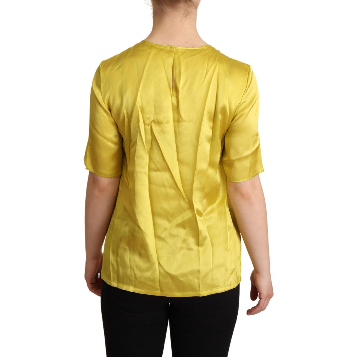 Dolce & Gabbana Elegant Silk Short Sleeve Blouse Top - Yellow Dolce & Gabbana Dark Khaki