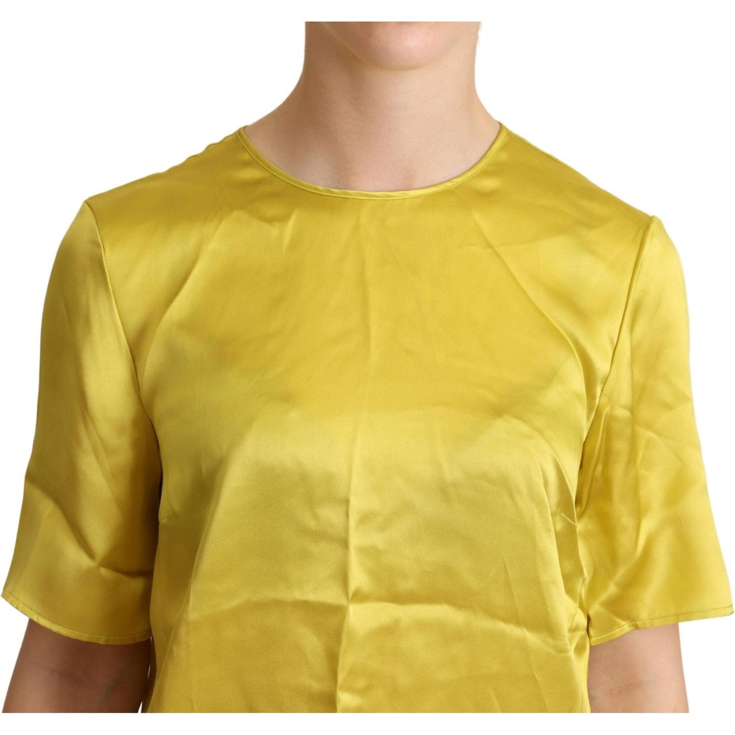 Dolce & Gabbana Elegant Silk Short Sleeve Blouse Top - Yellow Dolce & Gabbana Dark Khaki
