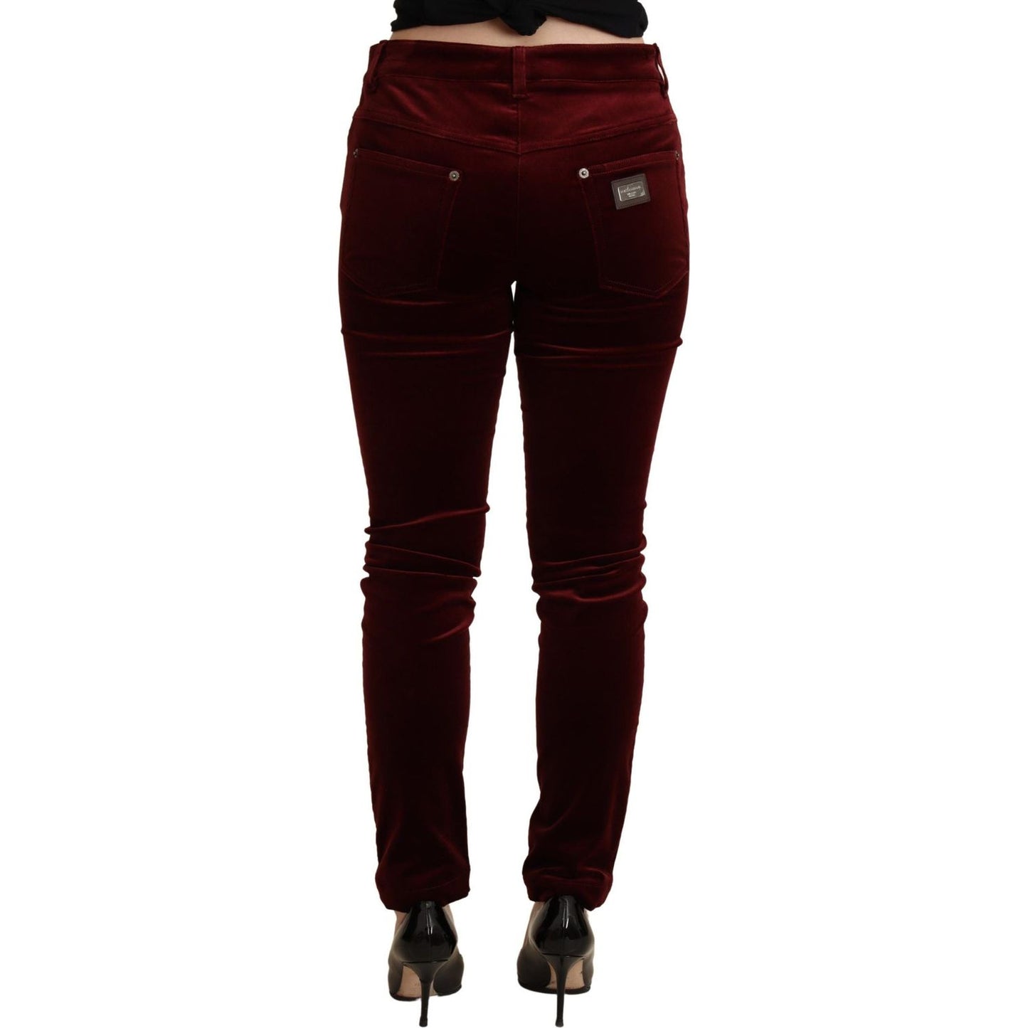 Dolce & Gabbana Exquisite Bordeaux Red Skinny Pants Dolce & Gabbana Black