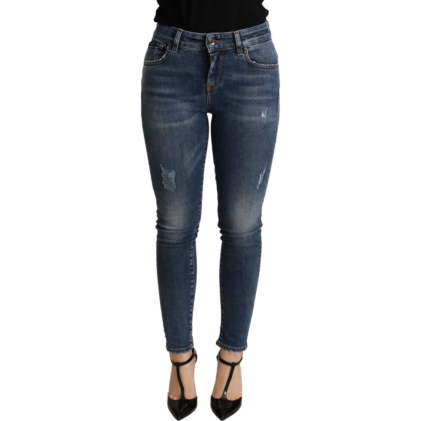 Dolce & Gabbana Elegant Mid Waist Skinny Blue Jeans Dolce & Gabbana Dark Slate Gray