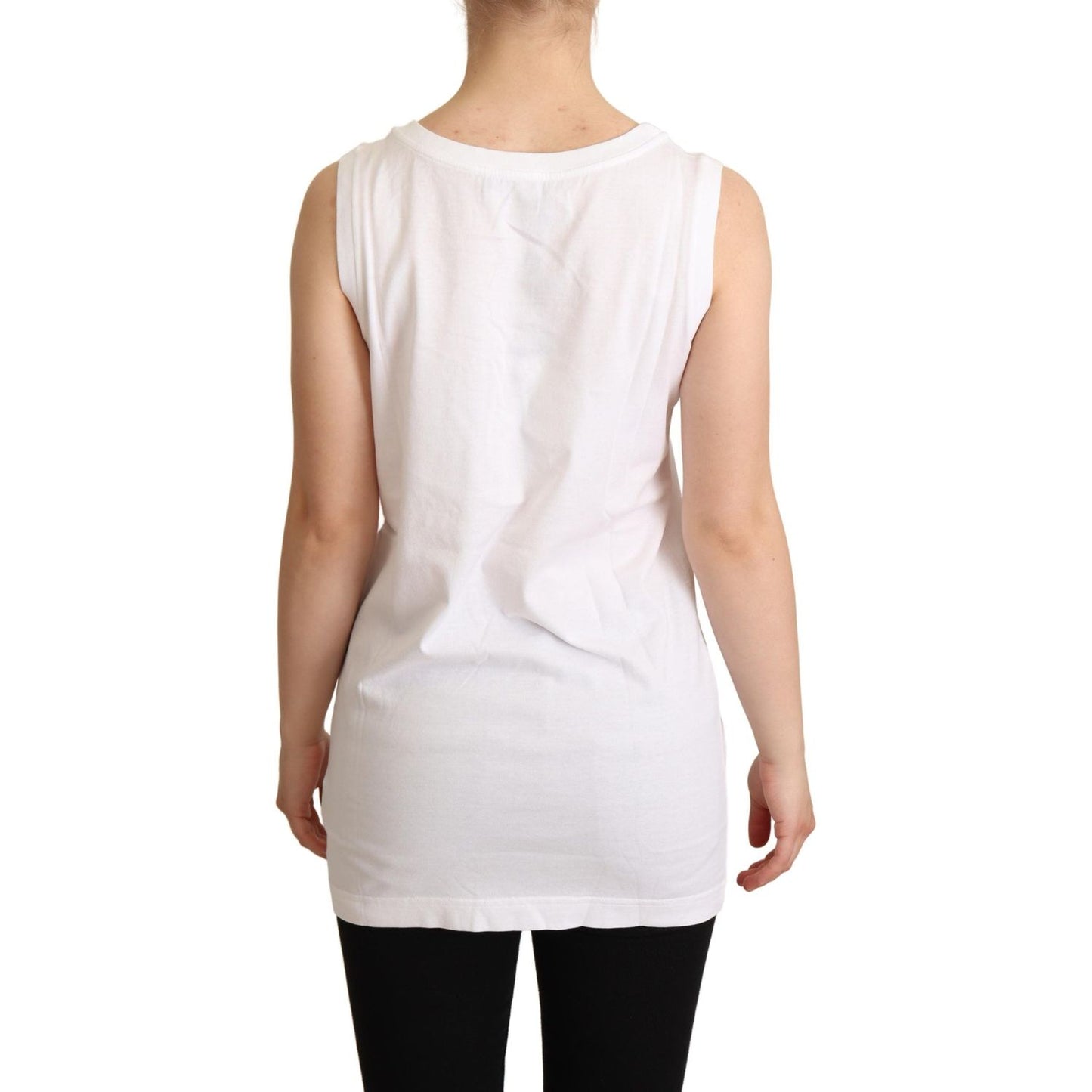 Dolce & Gabbana Crystal Embellished Heart White Sleeveless Tee Dolce & Gabbana Light Gray