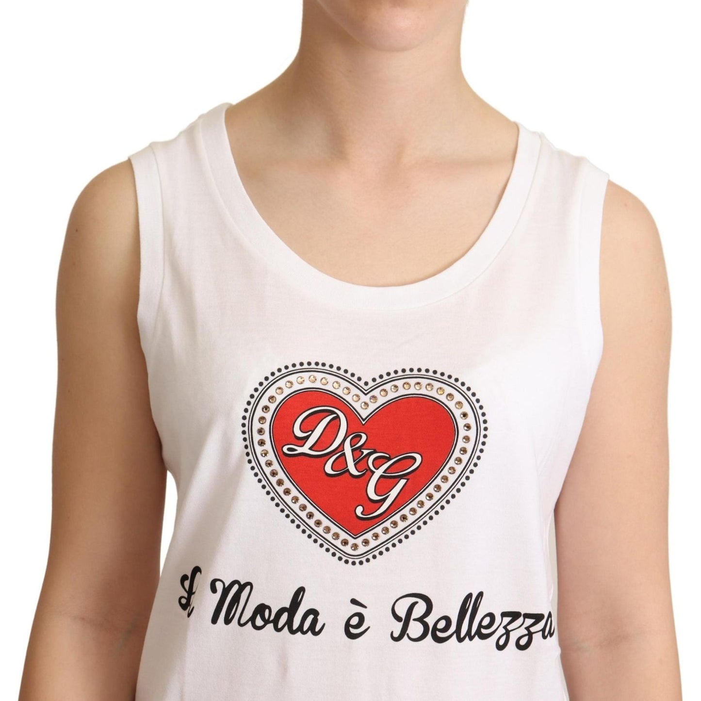 Dolce & Gabbana Crystal Embellished Heart White Sleeveless Tee Dolce & Gabbana Light Gray