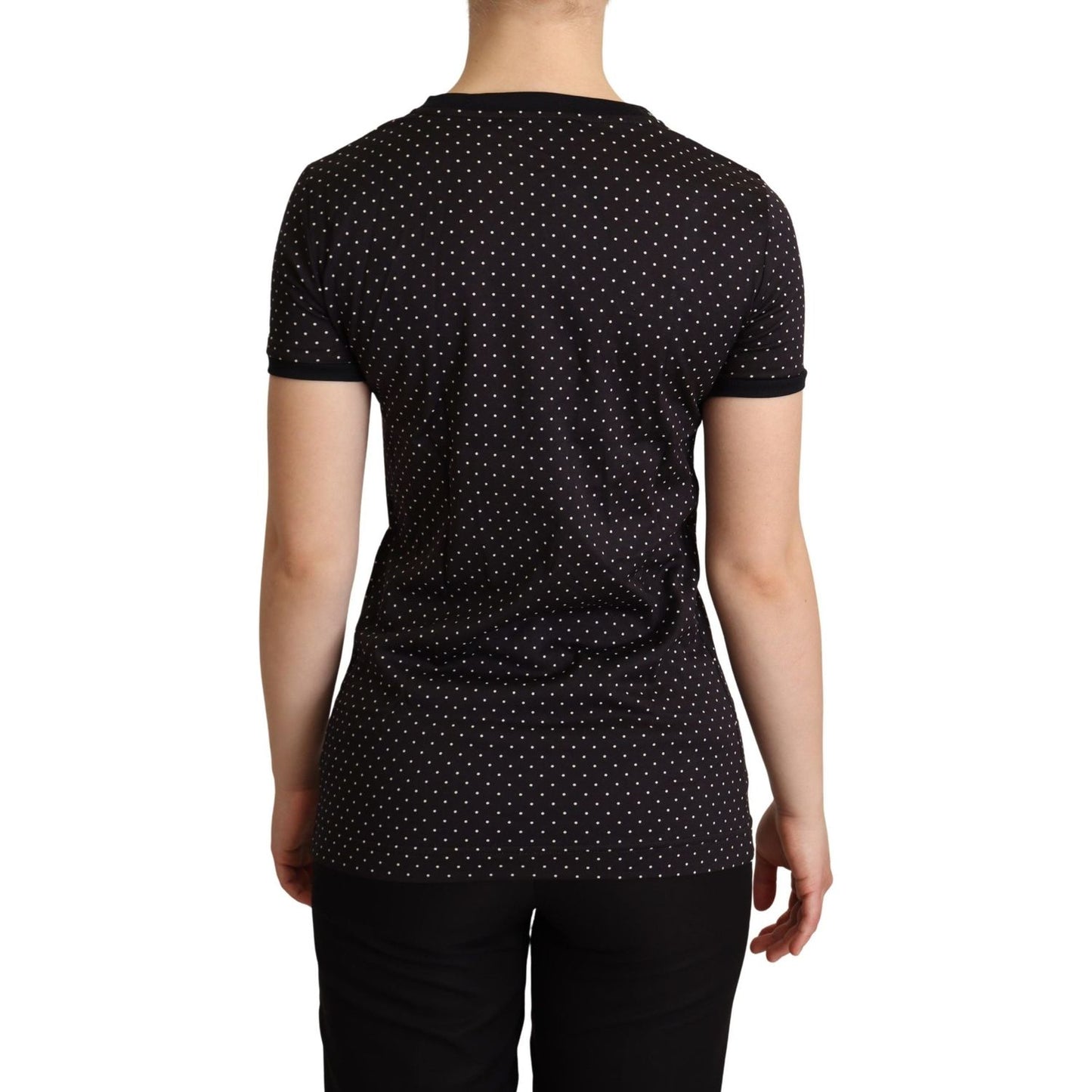 Dolce & Gabbana Black Dotted Crewneck Cotton T-shirt TSH6342-38