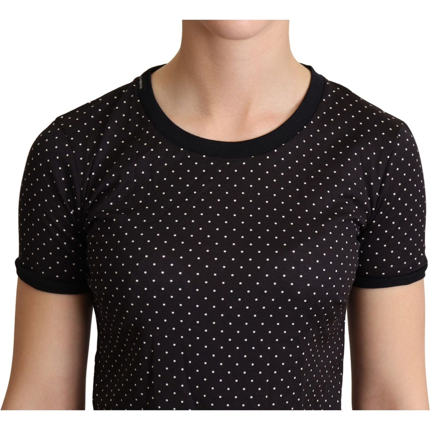 Dolce & Gabbana Black Dotted Crewneck Cotton T-shirt TSH6342-38